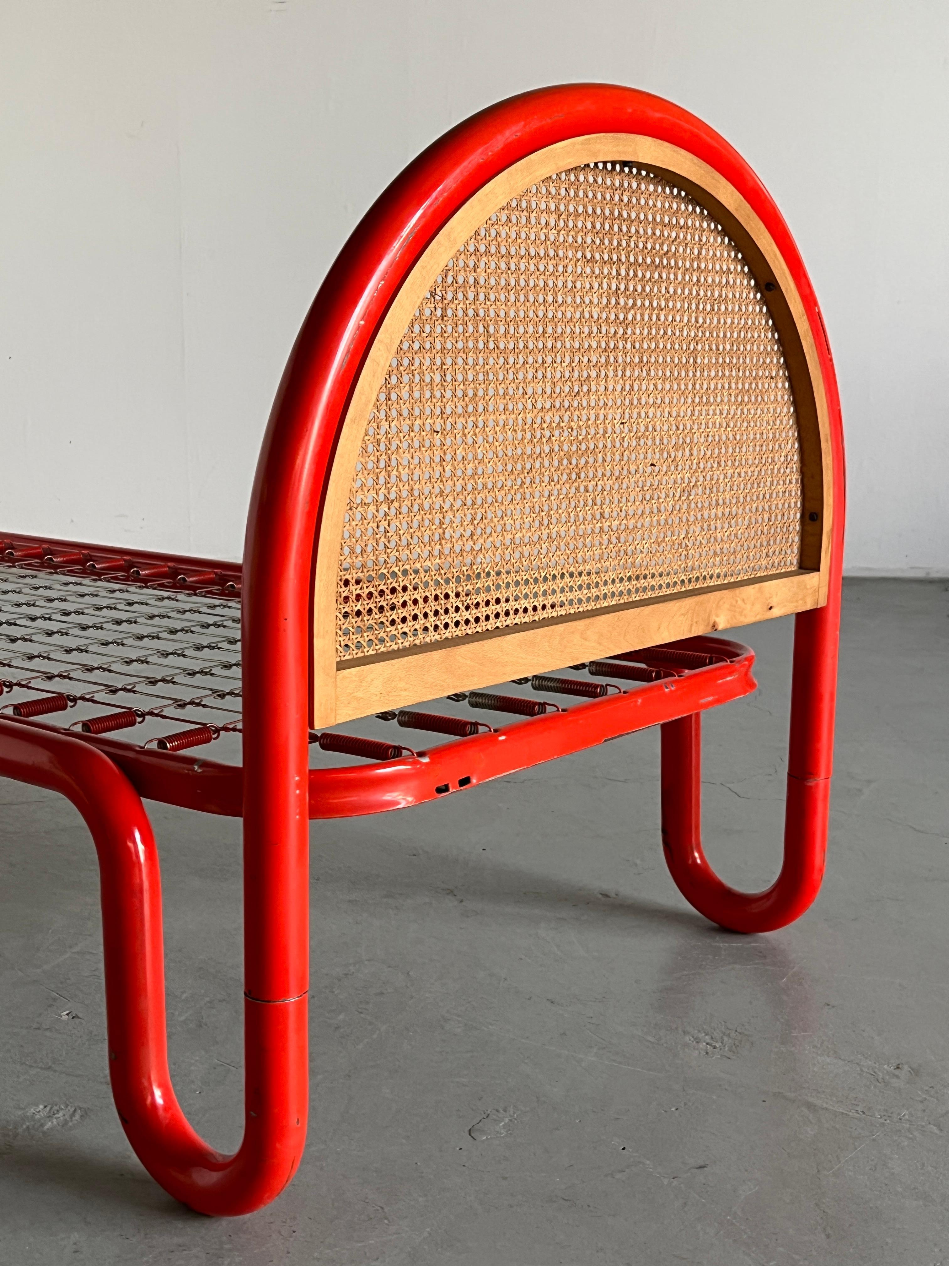 Gae Aulenti Style Tubular Metal and Cane Bed Frame, 1960s Italy For Sale 5