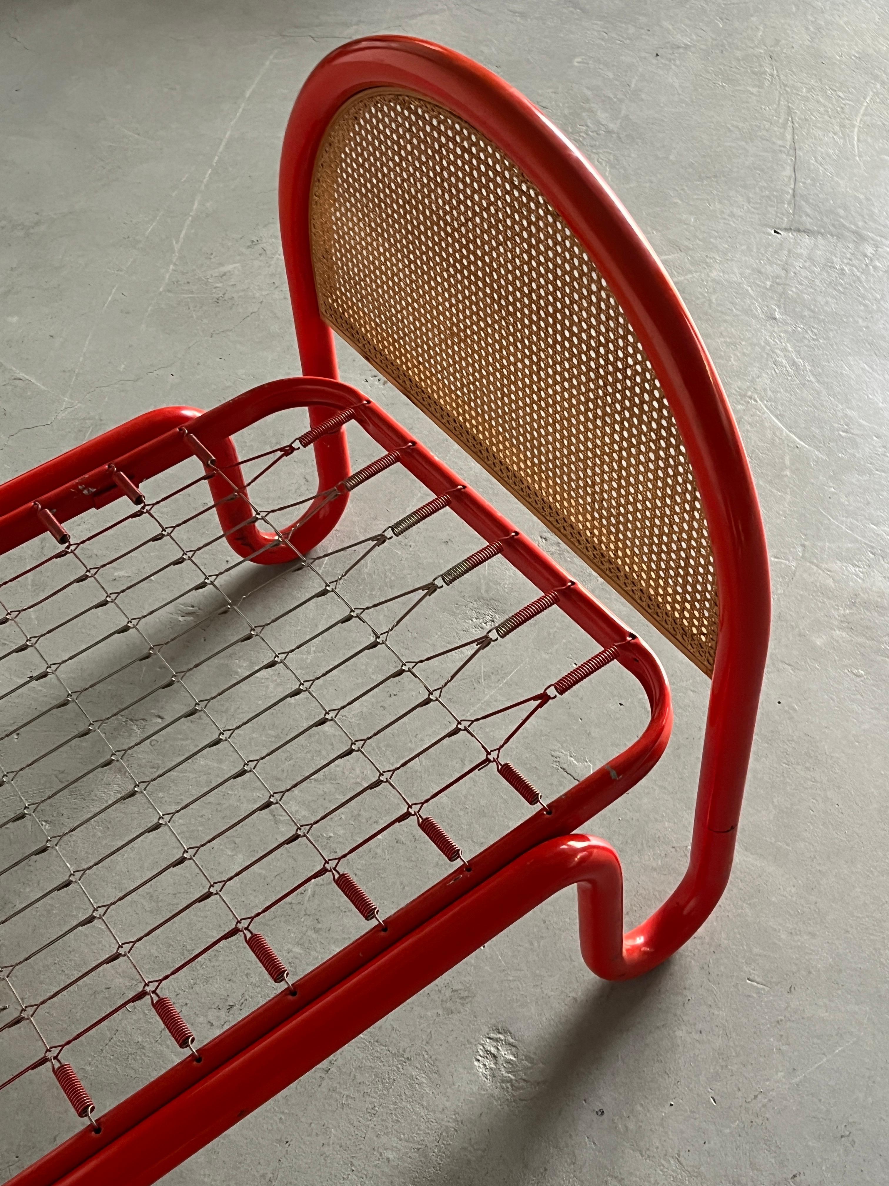 Gae Aulenti Style Tubular Metal and Cane Bed Frame, 1960s Italy For Sale 6