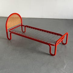 Gae Aulenti Style Tubular Metal and Cane Bed Frame, 1960s Italy