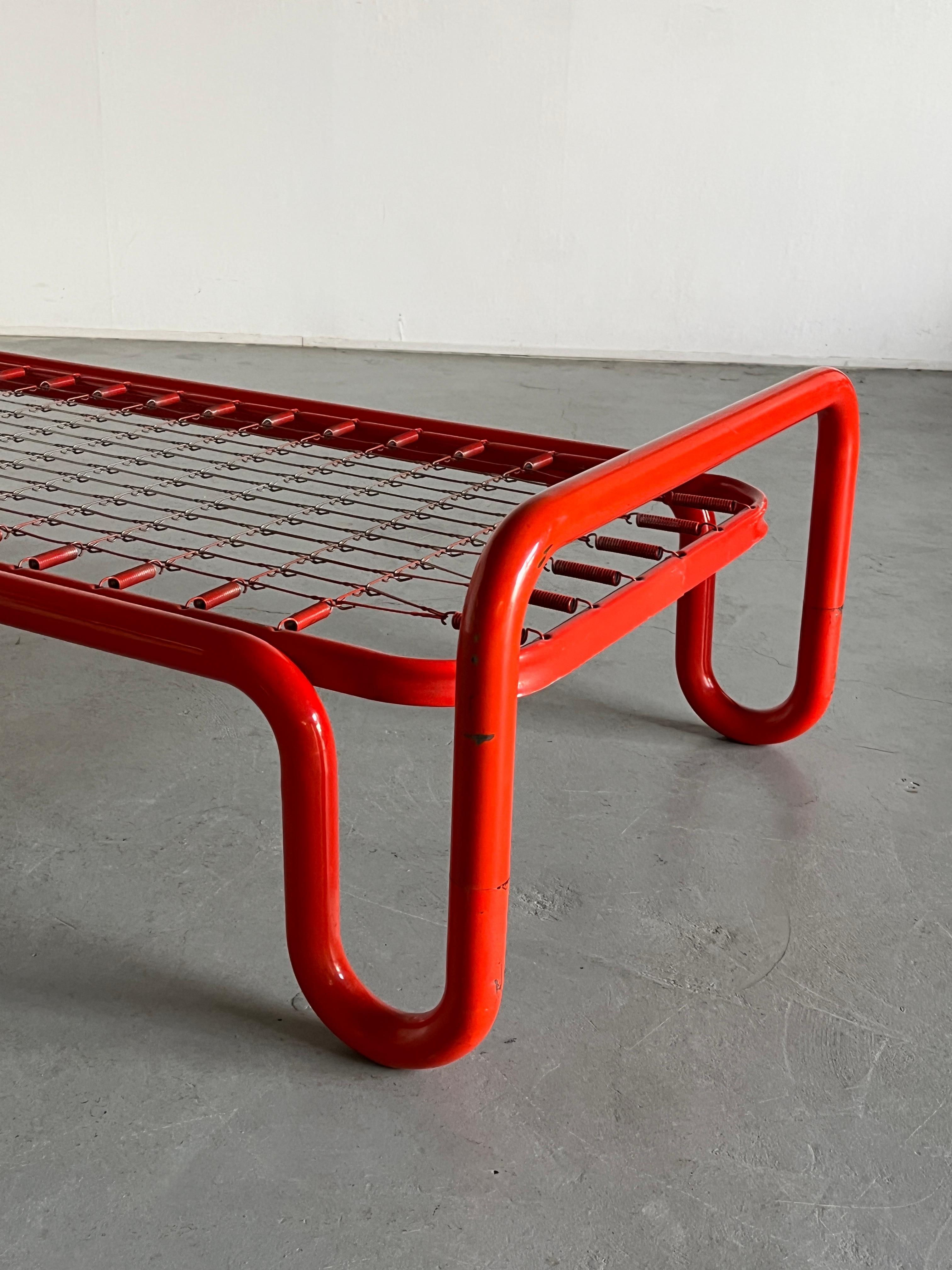 Mid-20th Century Gae Aulenti Style Tubular Metal and Cane Bed Frame, 1960s Italy For Sale