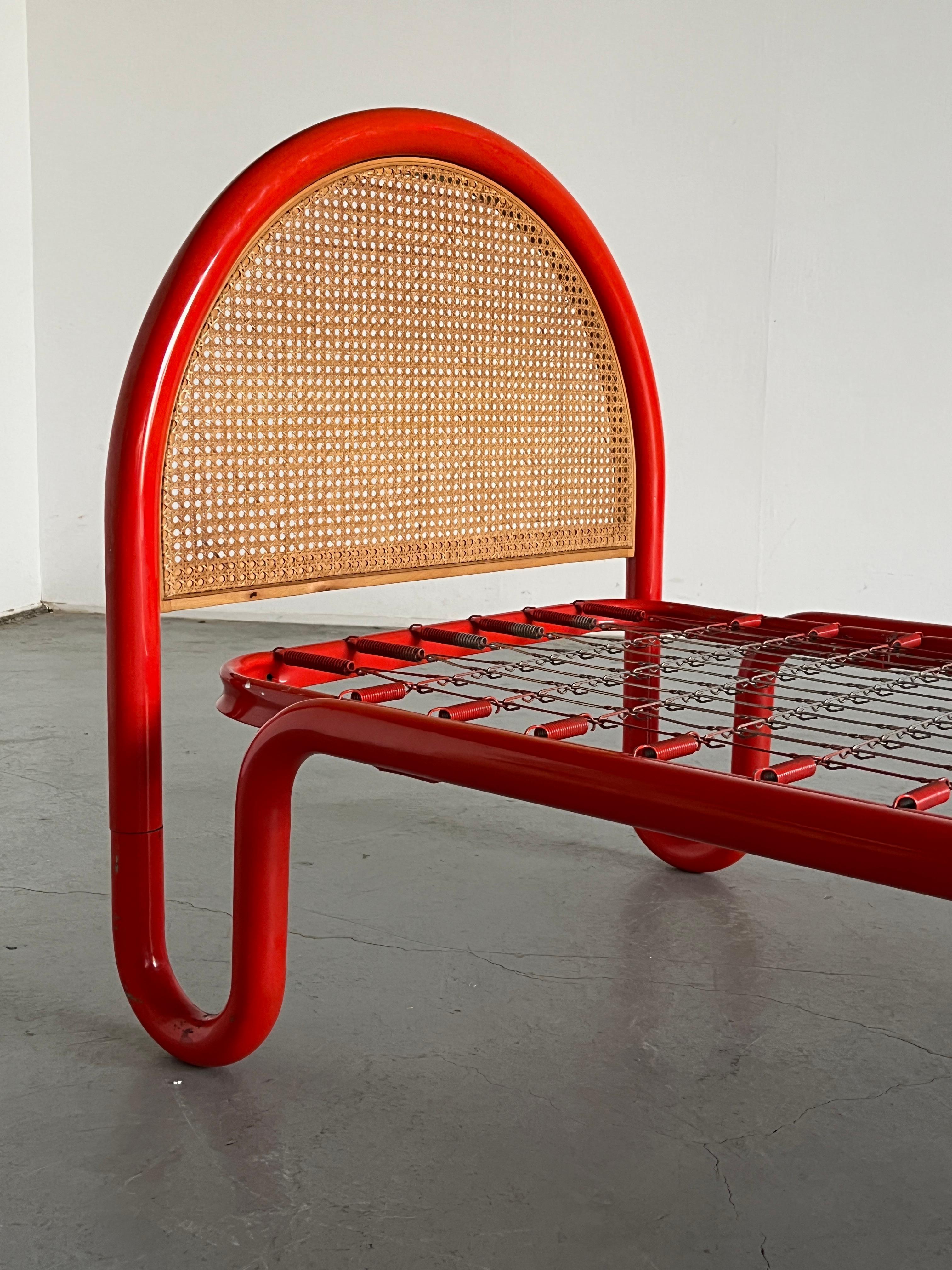 Gae Aulenti Style Tubular Metal and Cane Bed Frame, 1960s Italy For Sale 1