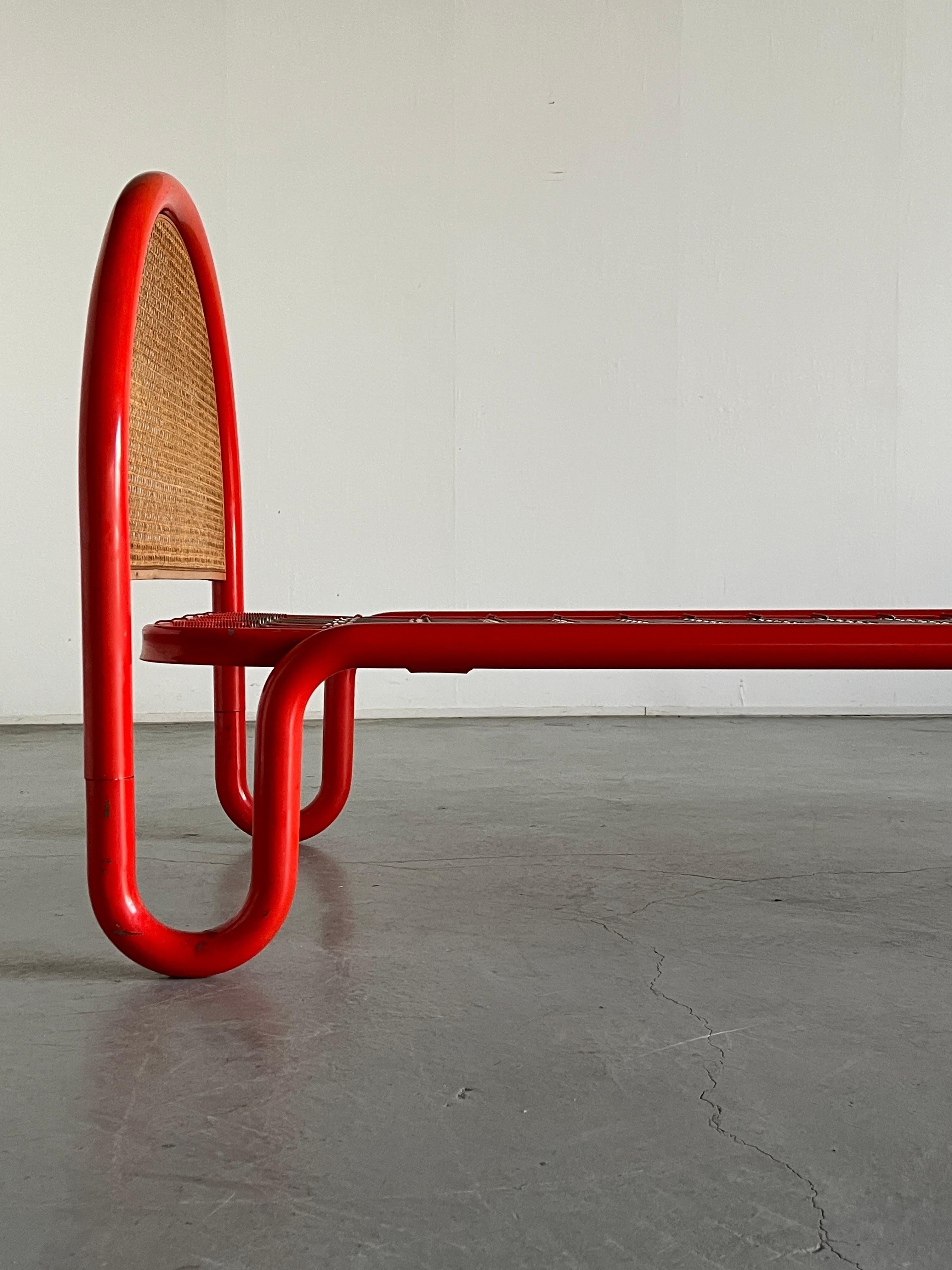 Gae Aulenti Style Tubular Metal and Cane Bed Frame, 1960s Italy For Sale 3