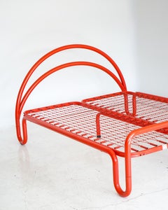 Gae Aulenti Style Tubular Metal Queen Sized Bed Frame and Headboard, Italy 1970s