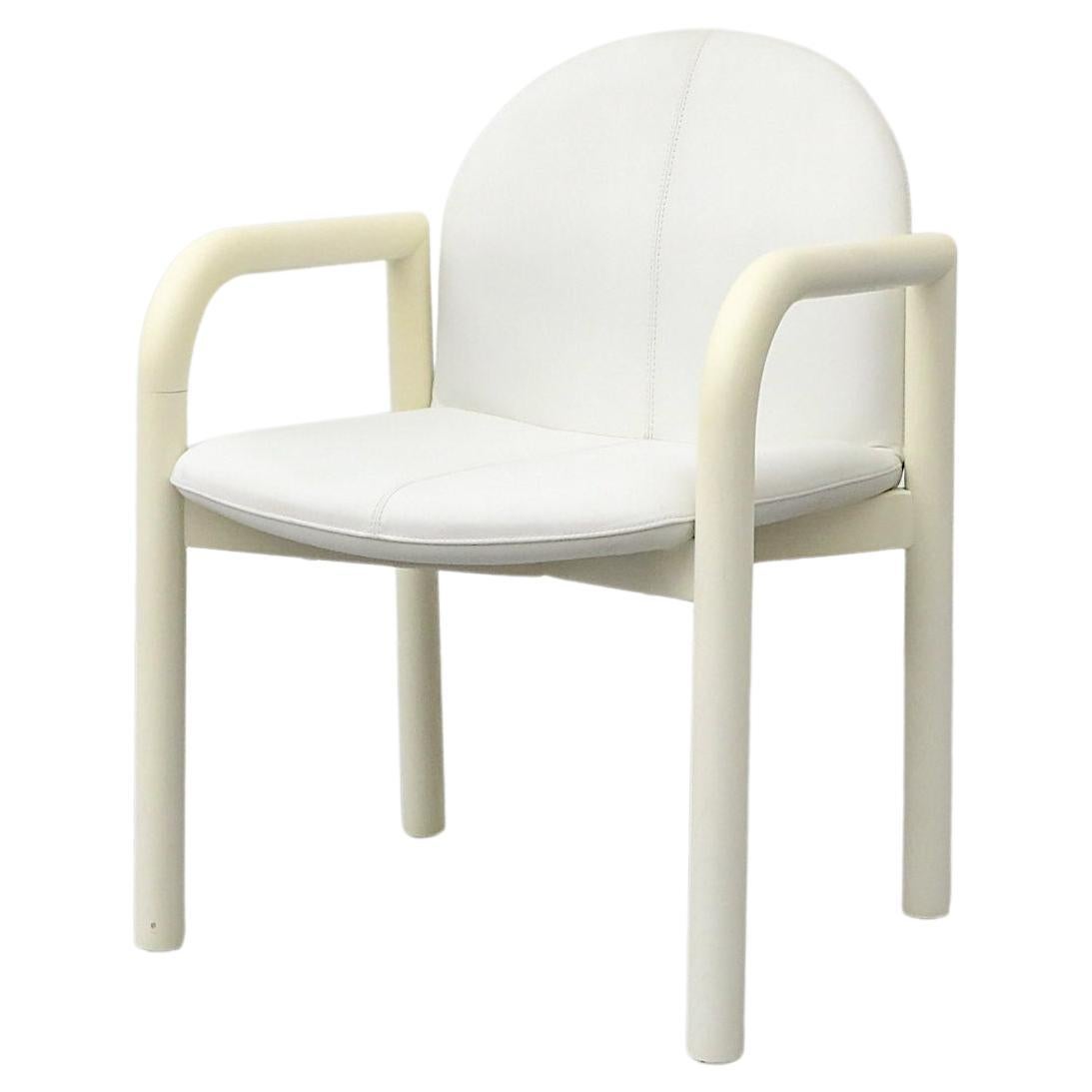 Gae Aulenti Style White Lacquered Pine & Leather Armchair by COR, German 1970s