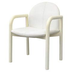 Gae Aulenti Style White Lacquered Pine & Leather Armchair by COR, German 1970s