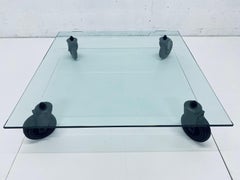 Gae Aulenti Tavolo Con Ruote Low Glass Coffee Table on Casters for Fontana Arte
