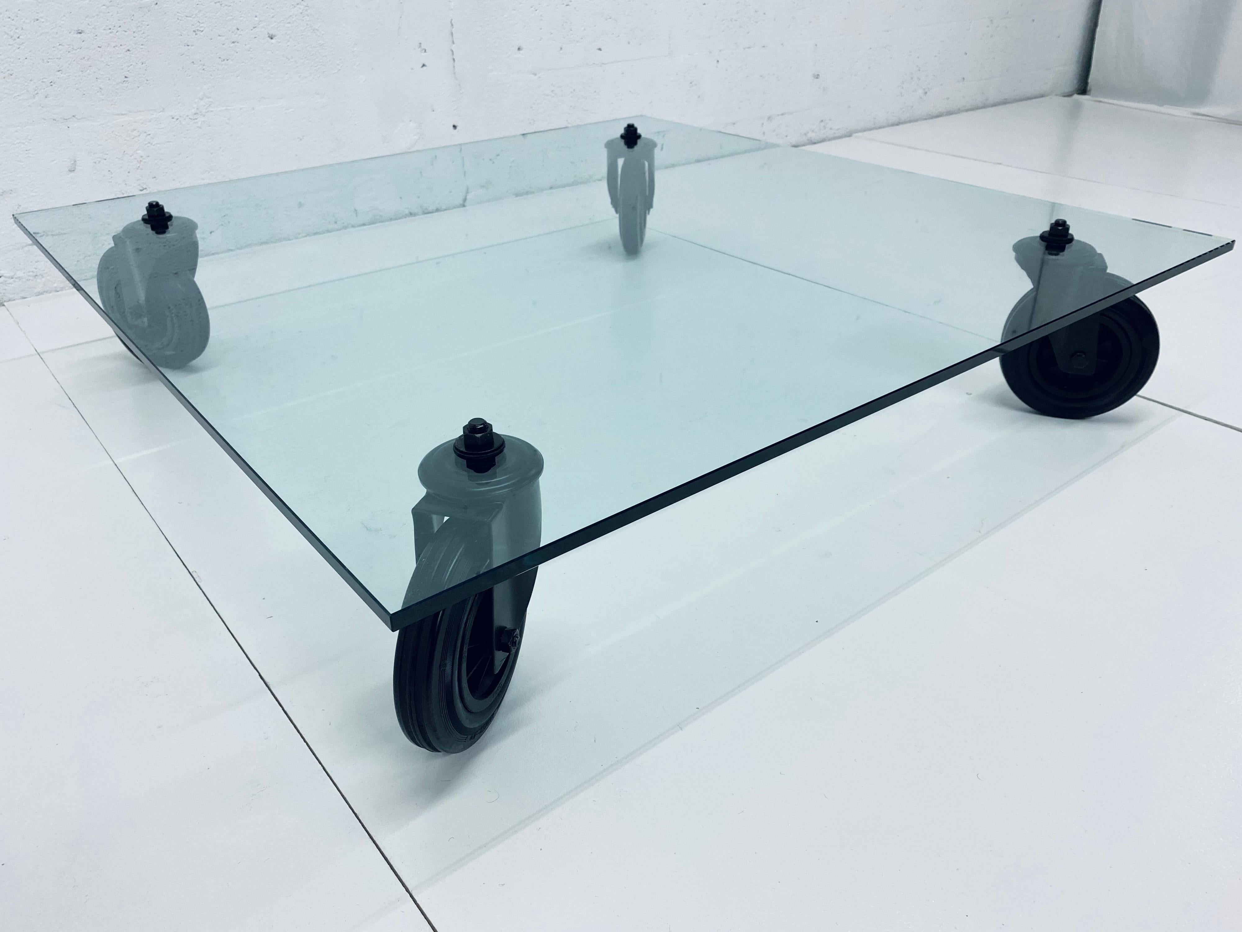 glass coffee table with casters