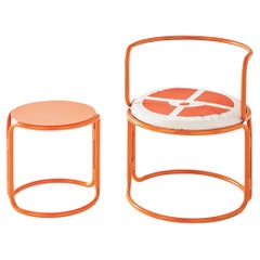 Gae Aulenti, two orange lacquered stools / low tables
