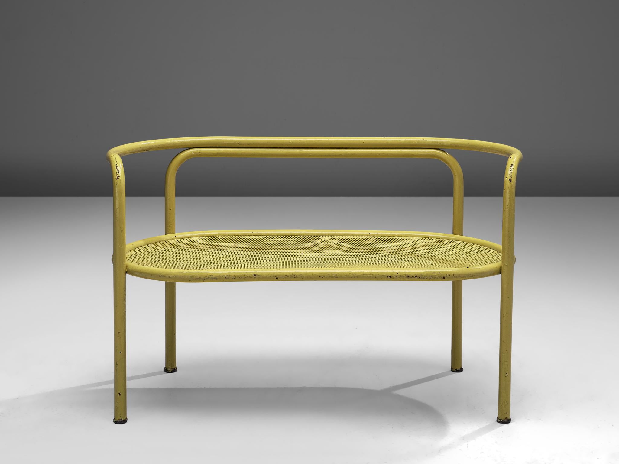 Gae Aulenti for Poltronova, 'Locus Solus' sofa, lacquered tubular steel, fabric, Italy, 1964

Do you also love the movie La Piscine? You can bring its famous poolside furniture to your own garden. This bench is designed by Gae Aulenti and produced