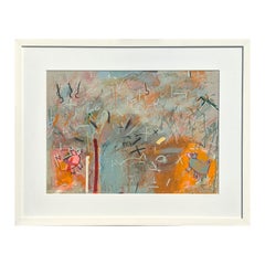 "Untitled" Contemporary Grey and Orange Toned Mixed Media Abstract Ed 13/15