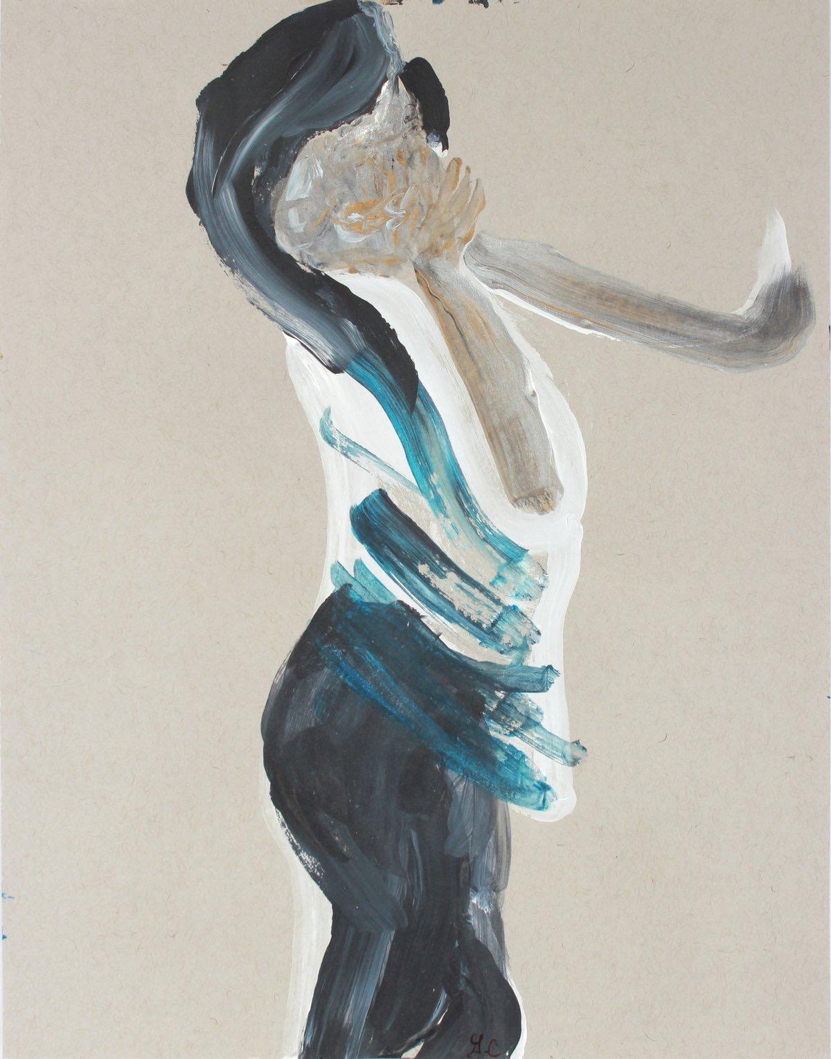 Gaétan Caron California Poppy, Colorful Gouache on Paper with Orange