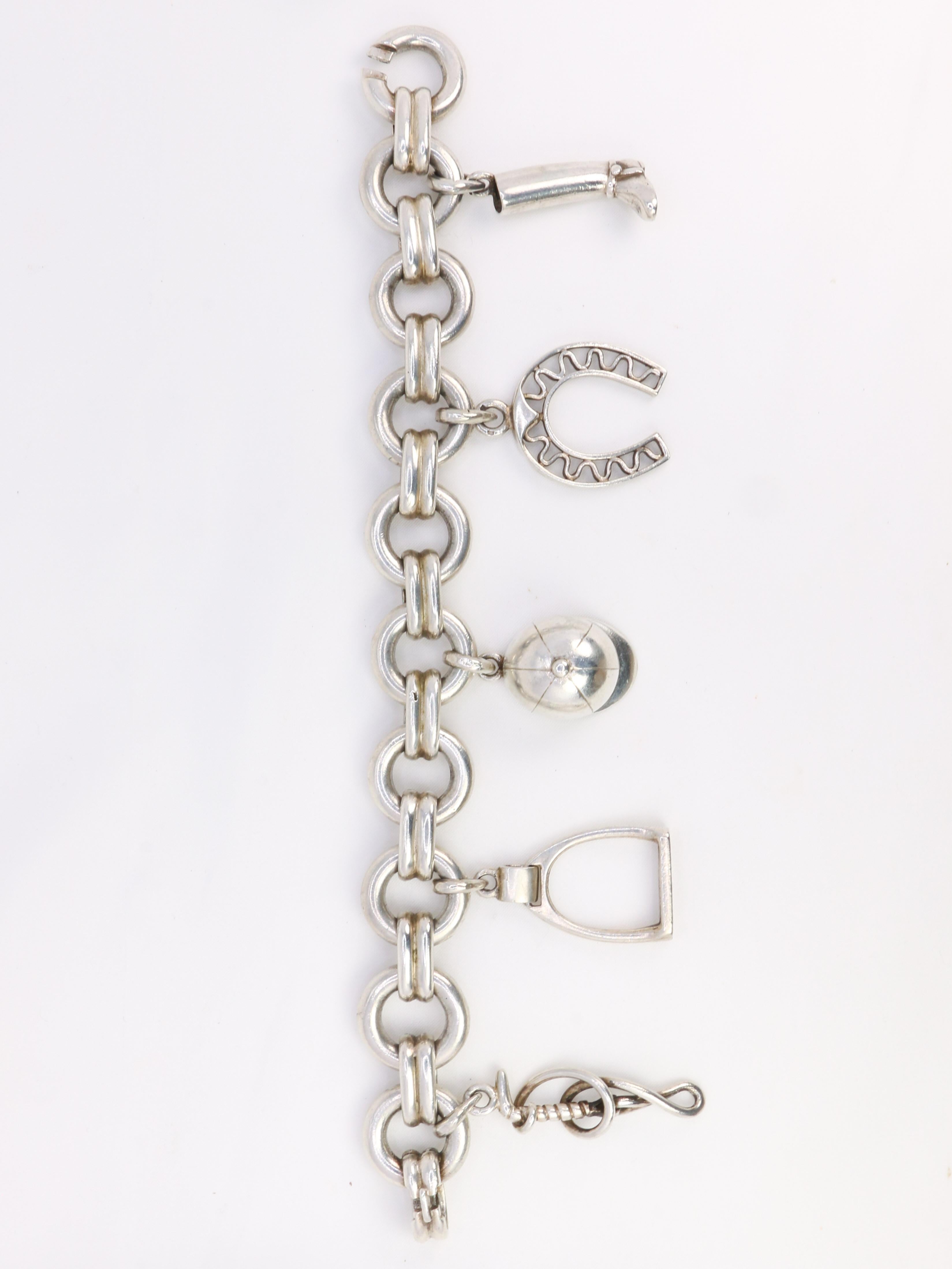 Gaétan de Percin (att. to HERMES) Silver bracelet and equestrian charms  For Sale 7