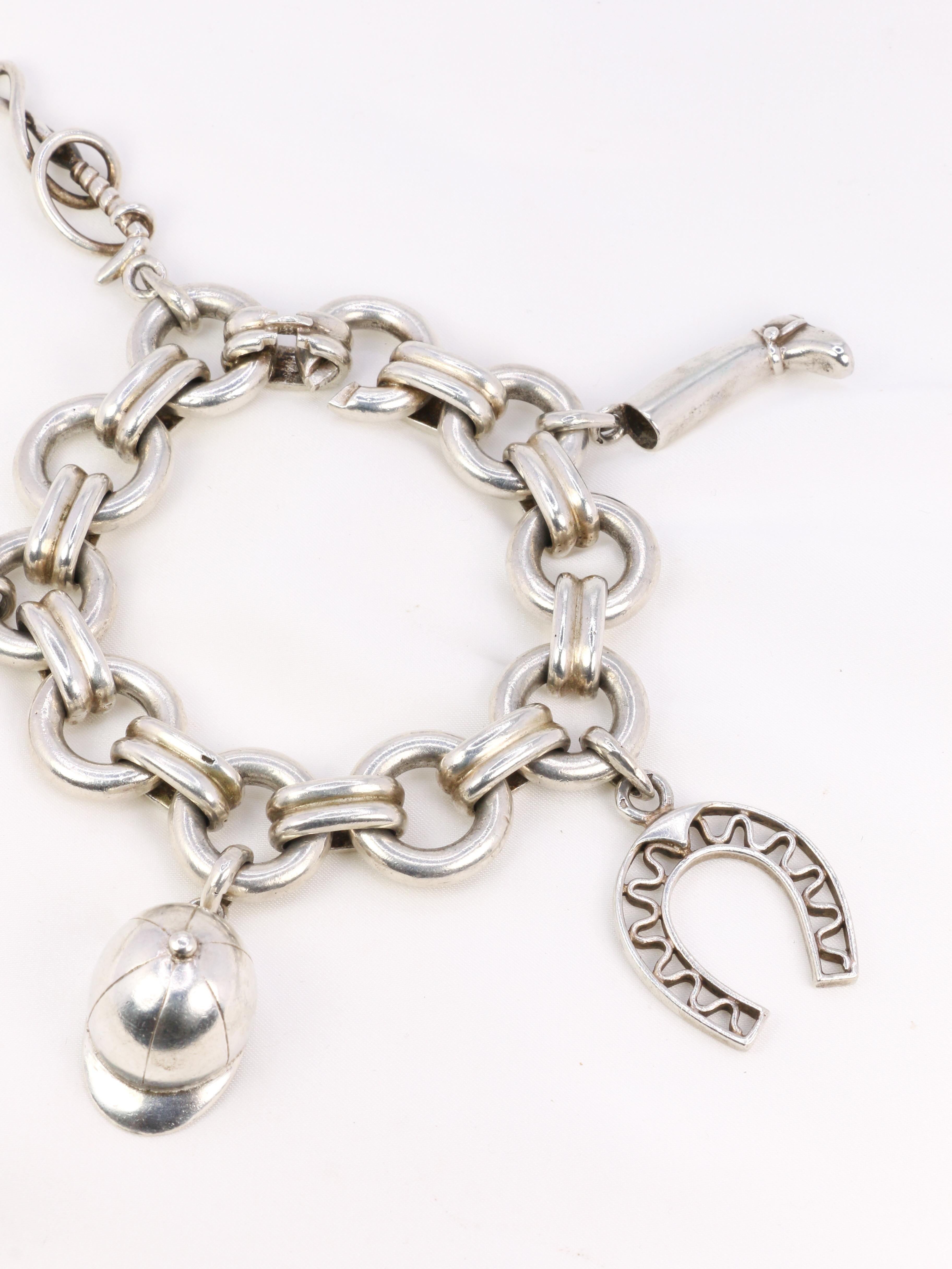 Women's Gaétan de Percin (att. to HERMES) Silver bracelet and equestrian charms  For Sale