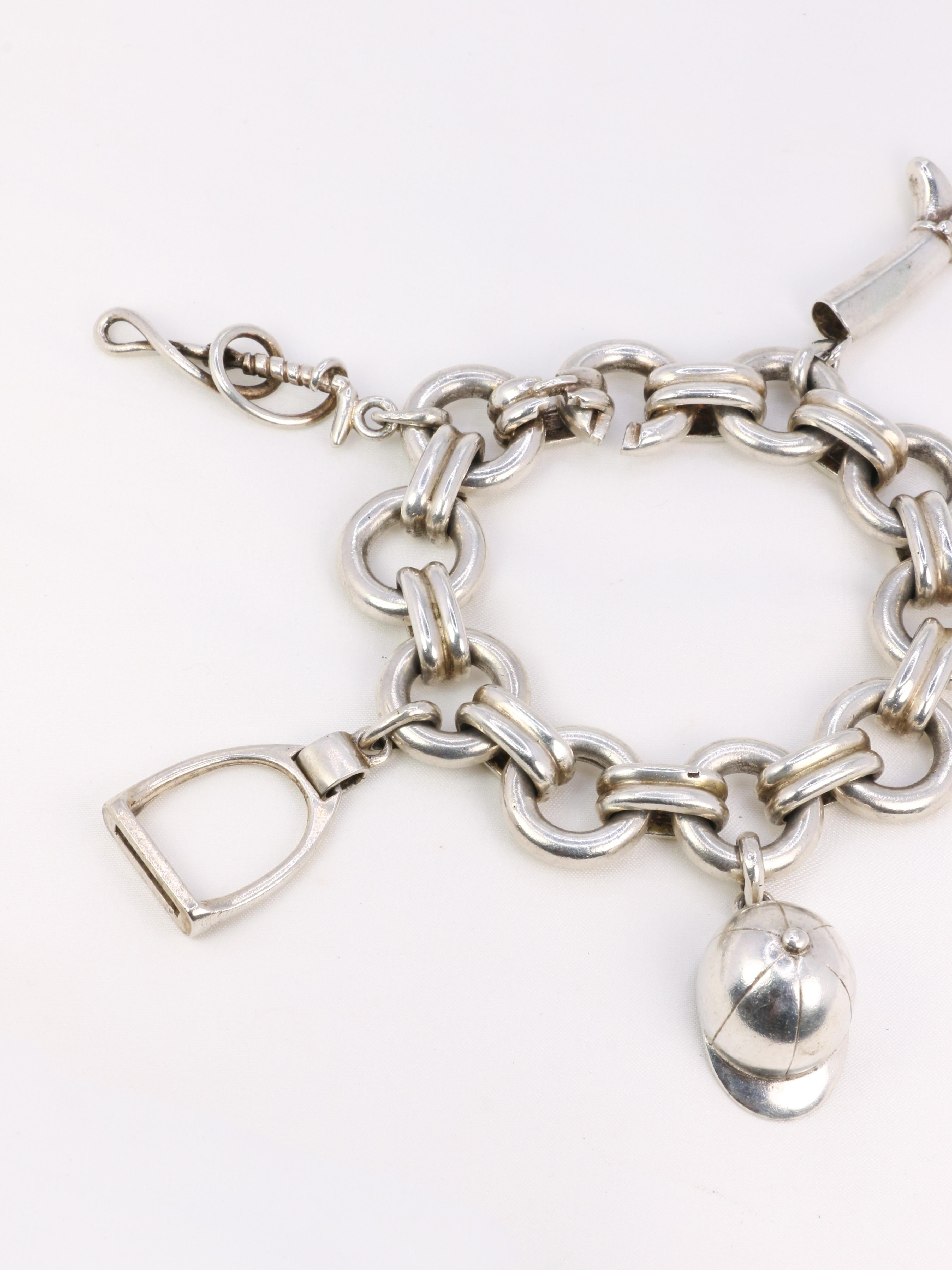 Gaétan de Percin (att. to HERMES) Silver bracelet and equestrian charms  For Sale 1