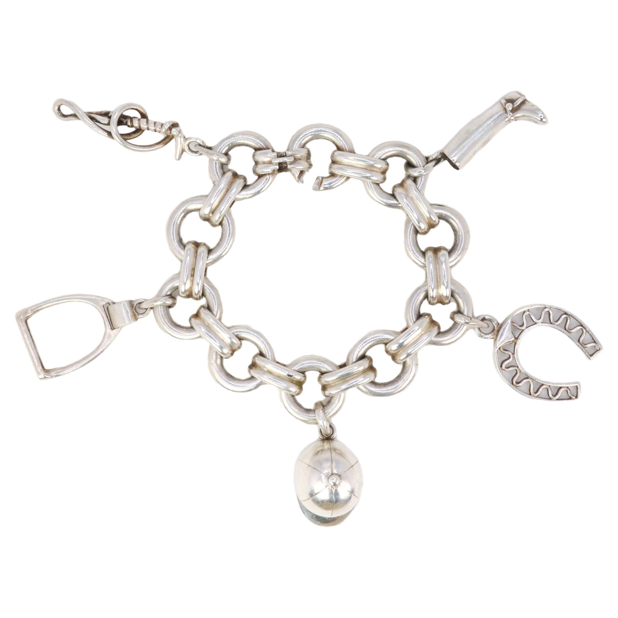 Gaétan de Percin (att. to HERMES) Silver bracelet and equestrian charms  For Sale