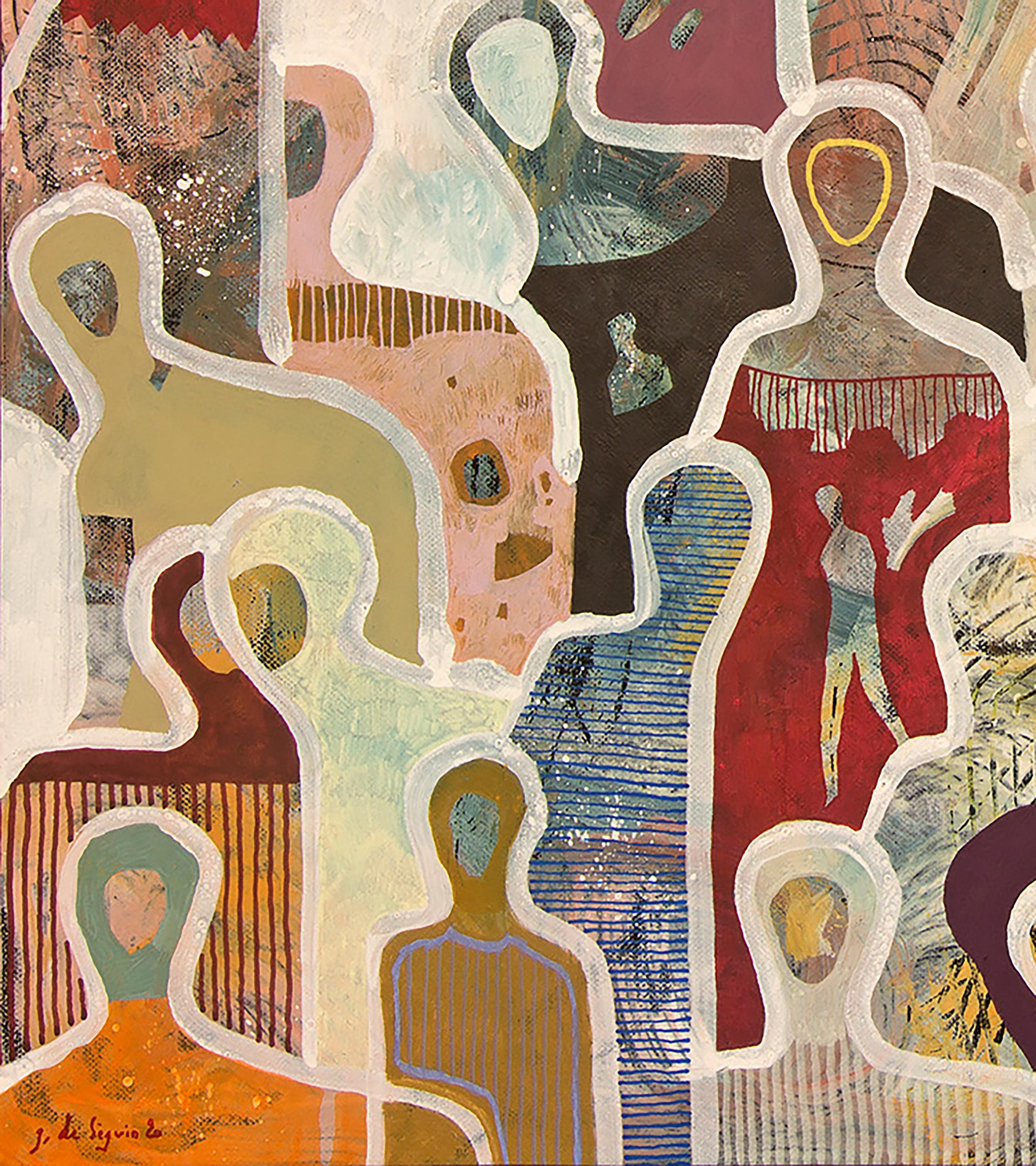 
Peinture figurative contemporaine avec beaucoup de détails et de mouvement. Une belle pièce d'apparat pour toute collection d'art. Combiner un grand nombre de couleurs différentes dans un intérieur et créer une scène avec des détails figuratifs de