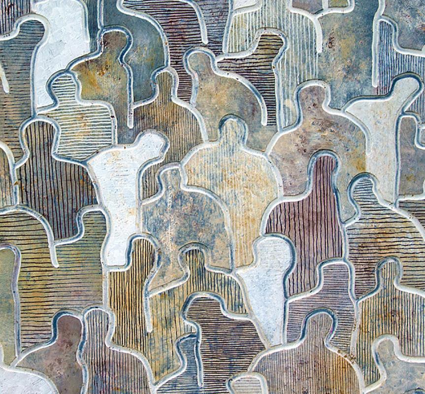 Fellowship by Gaetan de Seguin -Contemporary Abstract Figurative painting - Gray Figurative Painting by Gaëtan de Seguin