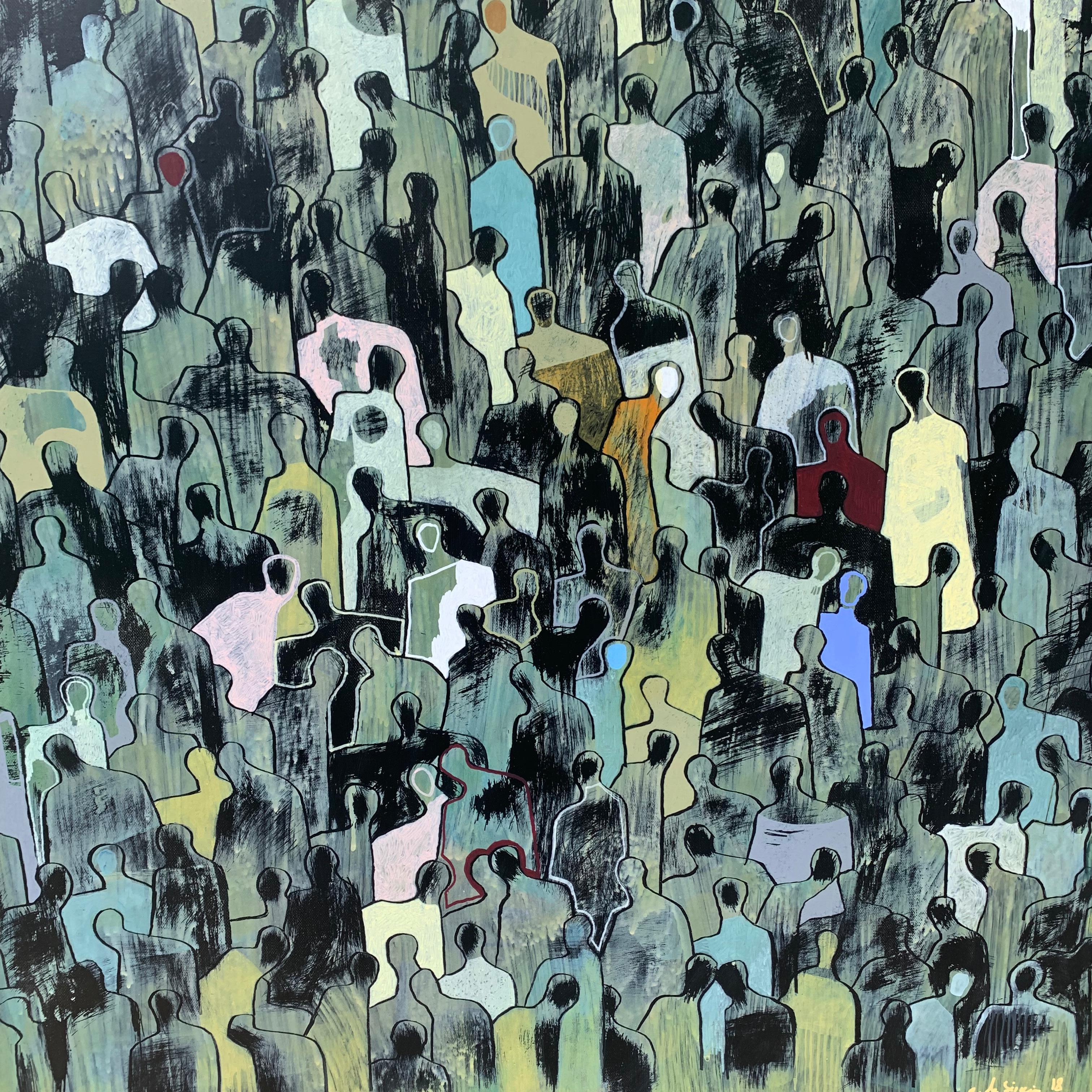 
Gaetan de Seguin paints figurative works, with an abstract character. The various colors highlight that not one person is the same, and his artworks celebrate this individuality in a contemporary and elegant way. His 'crowd' paintings also showcase