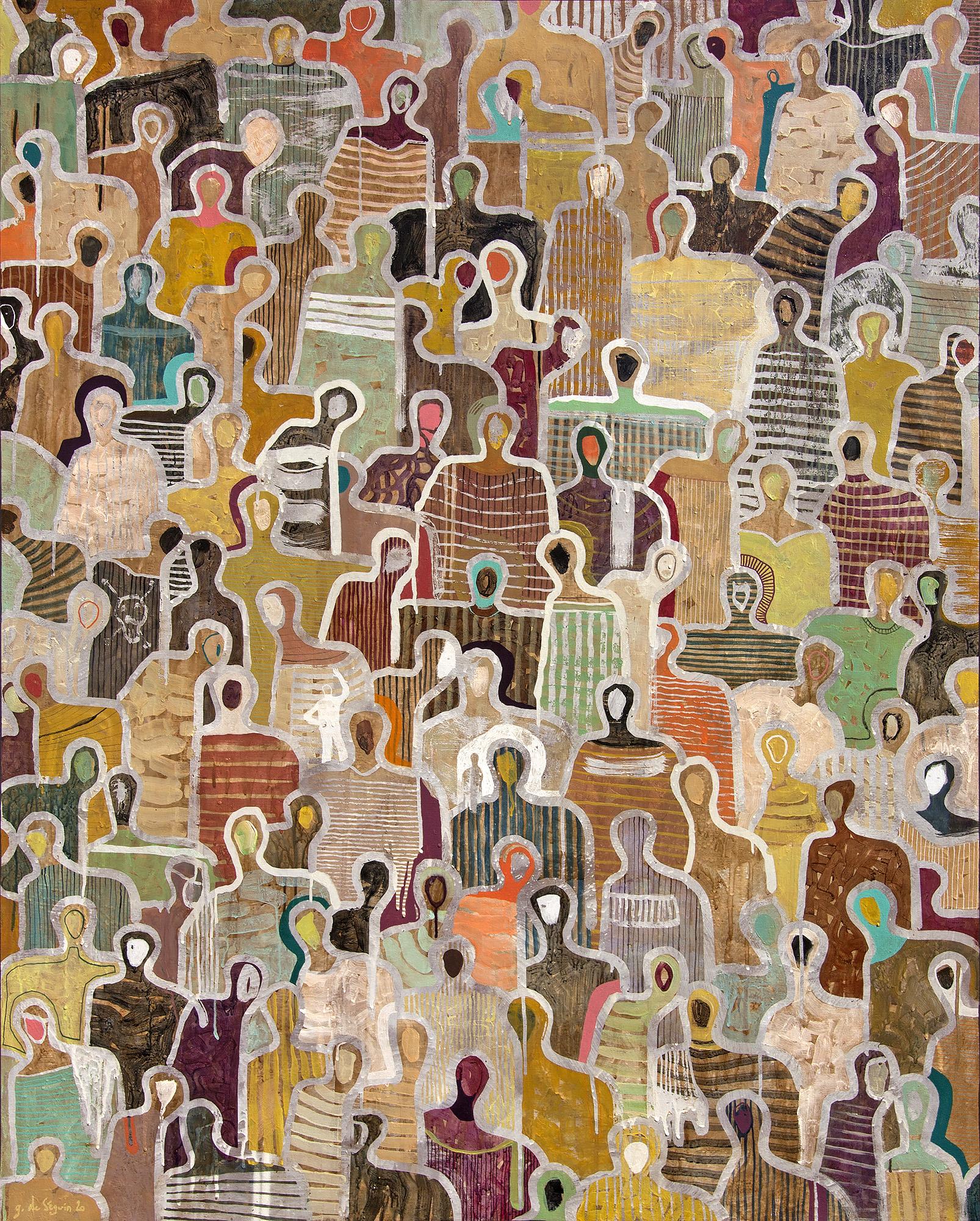 Gaëtan de Seguin Figurative Painting - Mediterranean Crowd Gaetan de Seguin - Contemporary Abstract Figurative painting