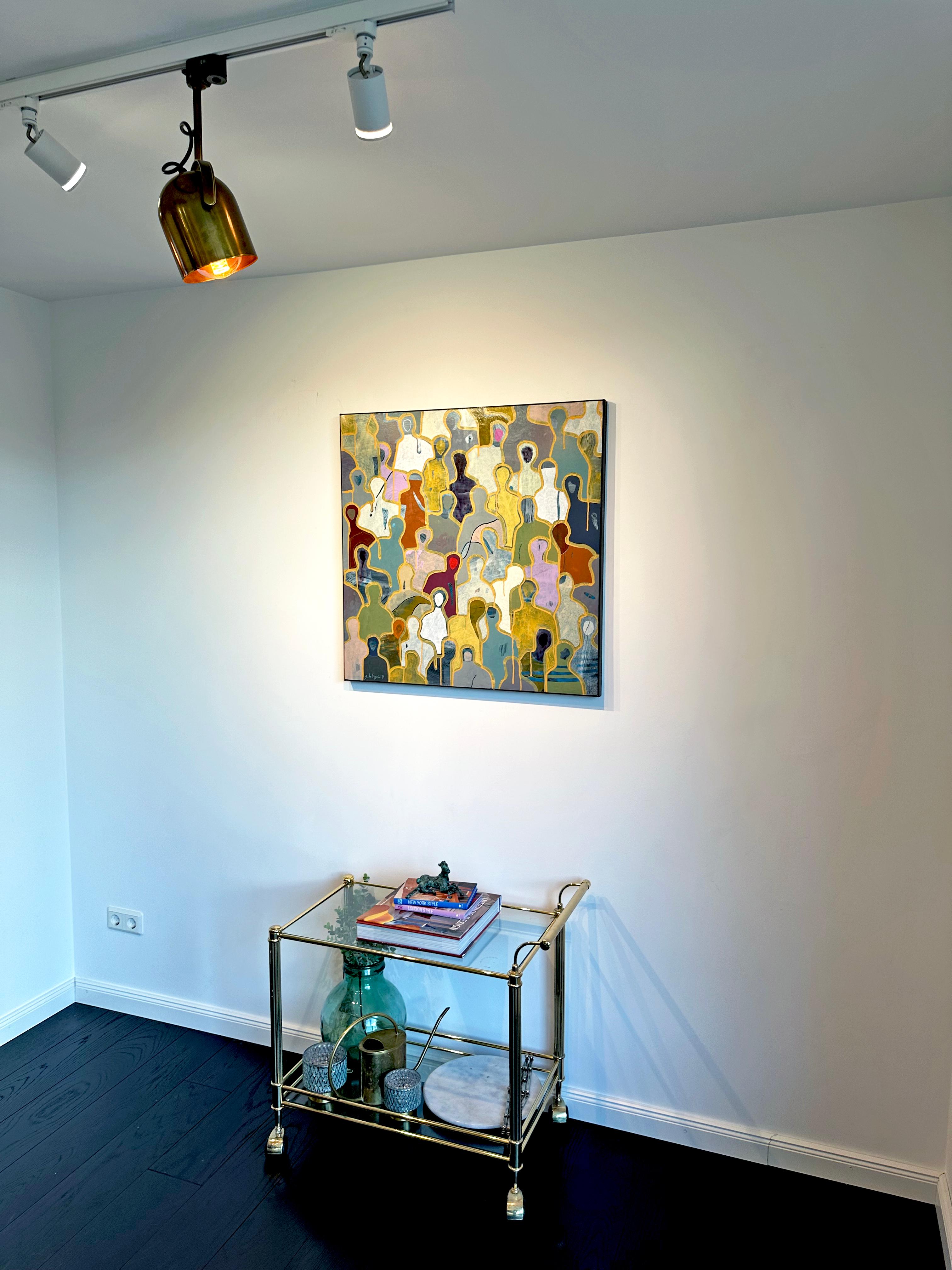 
Zeitgenössische figurative Malerei mit vielen Details und Bewegung. Ein wunderschönes Schmuckstück für jede Kunstsammlung. Die Kombination von vielen verschiedenen Farben in jedem Interieur und die Inszenierung mit figurativen Details des