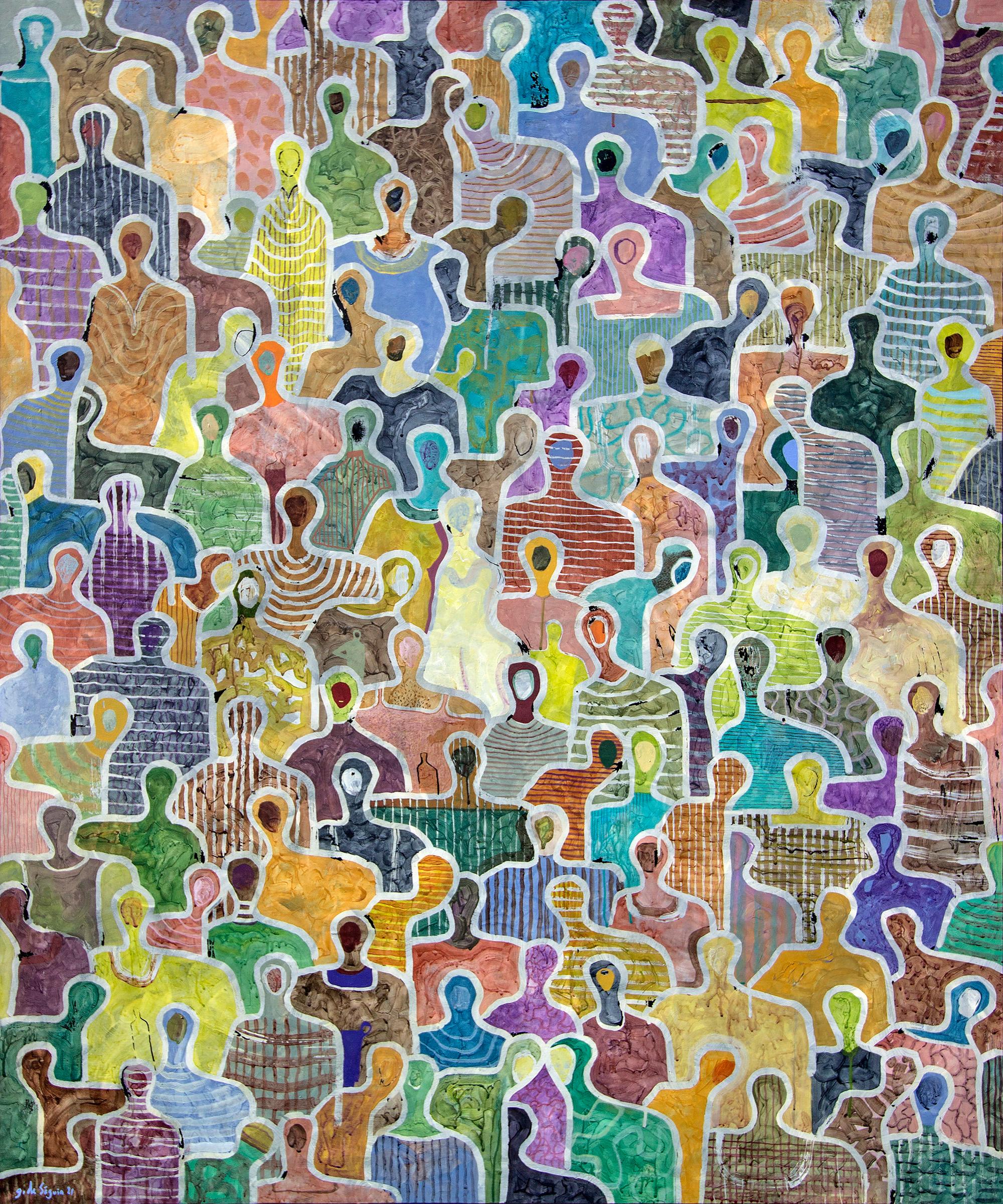Figurative Painting Gaëtan de Seguin - Happy Crowd de Gaetan de Seguin - Peinture abstraite contemporaine