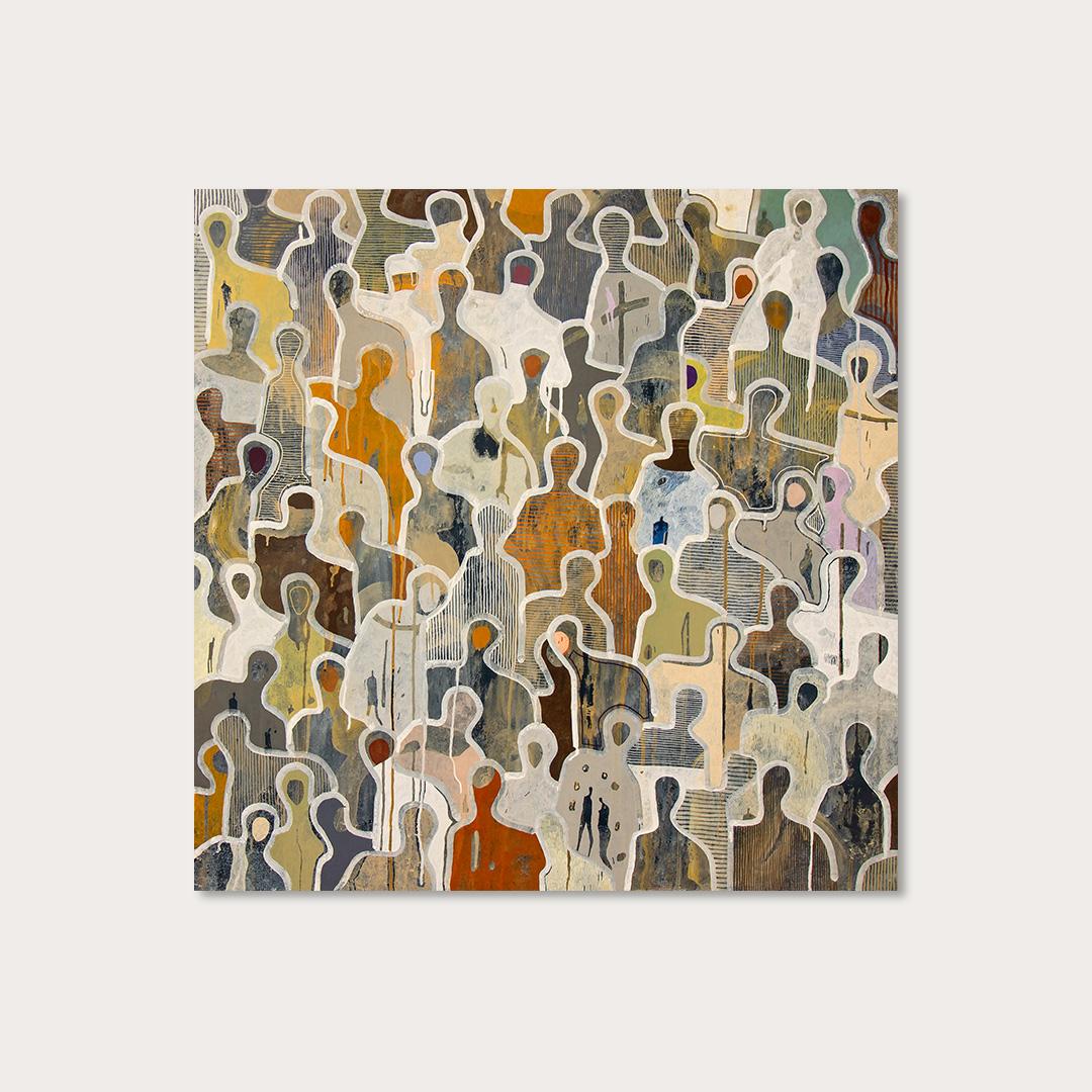 Surrounded by Love by Gaetan de Seguin Figurative contemporary Painting - Brown Figurative Painting by Gaëtan de Seguin