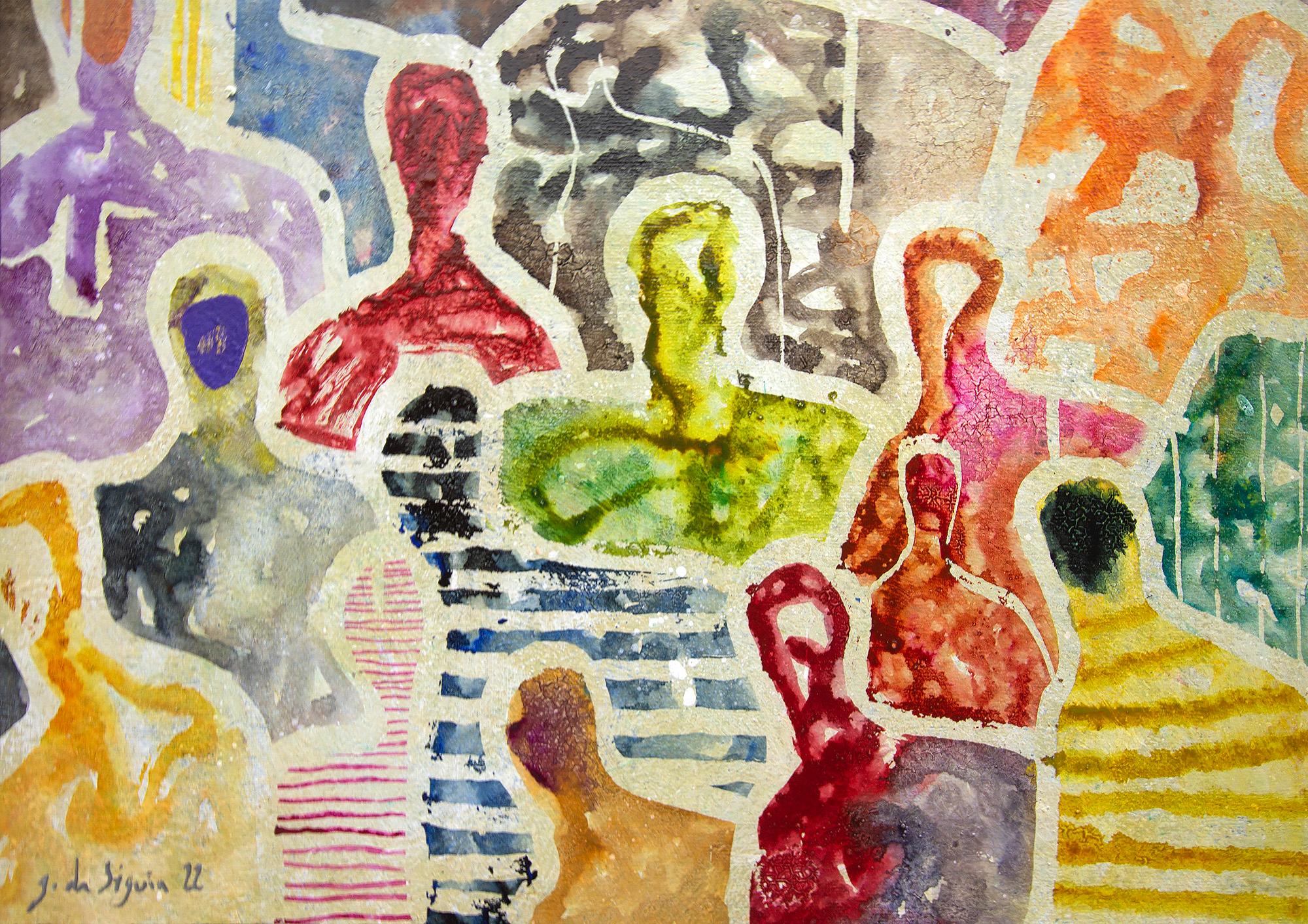 La memoria senza tempo di Noi di Gaetan de Seguin - Pittura contemporanea figurativa - Figurative Painting Beige di Gaëtan de Seguin