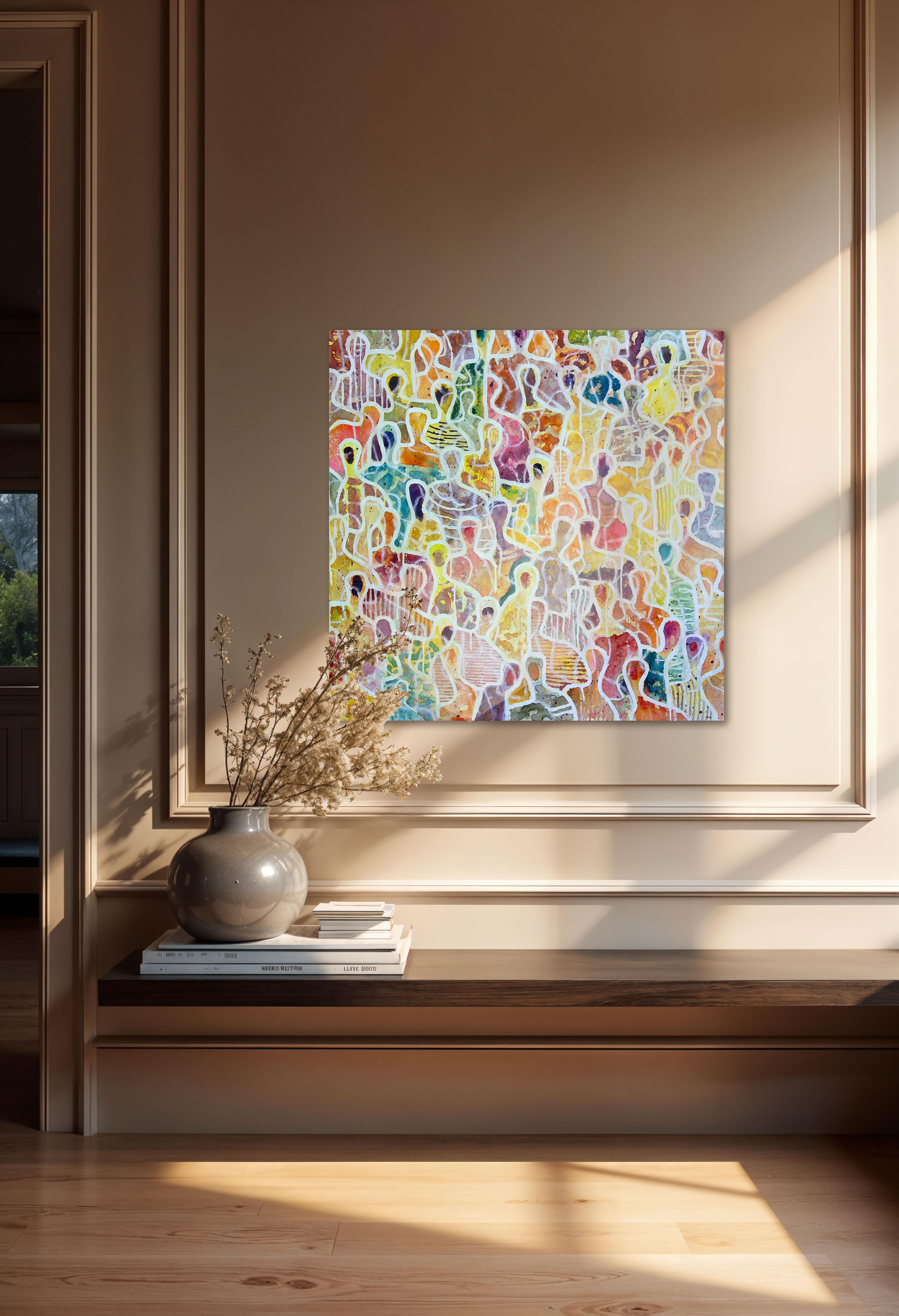 Unis au soleil par Gaetan de Seguin - Peinture abstraite contemporaine - Beige Abstract Painting par Gaëtan de Seguin