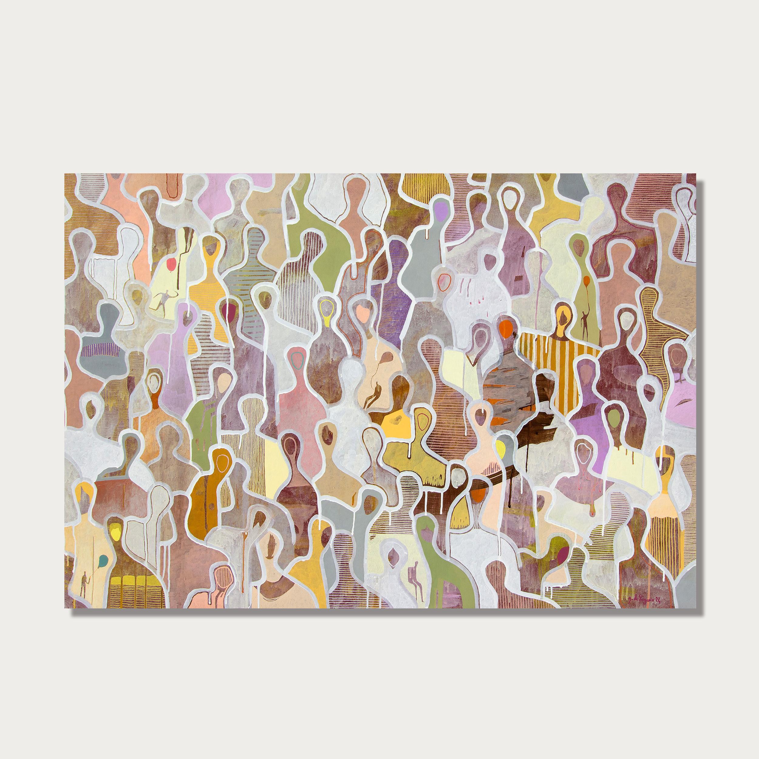 When Love lingers in the Air Gaetan de Seguin - Figurative contemporary Painting - Beige Abstract Painting by Gaëtan de Seguin