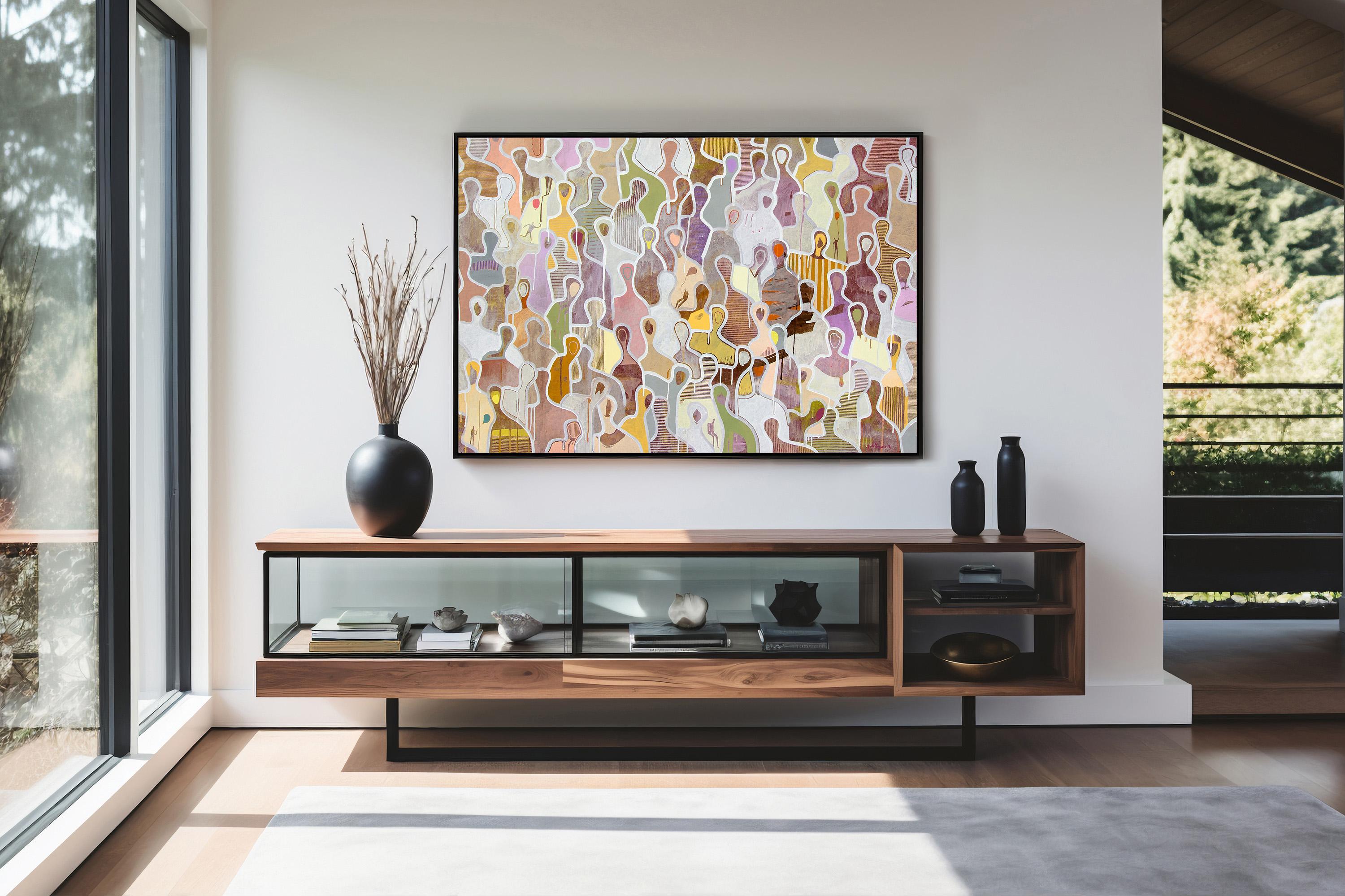 
Contemporary figurative painting with lots of details and movement. Beautiful statement piece for any art collection. Combining a lot of different colors in any interiors and setting a scene with figurative details of life.

Gaëtan de Seguin