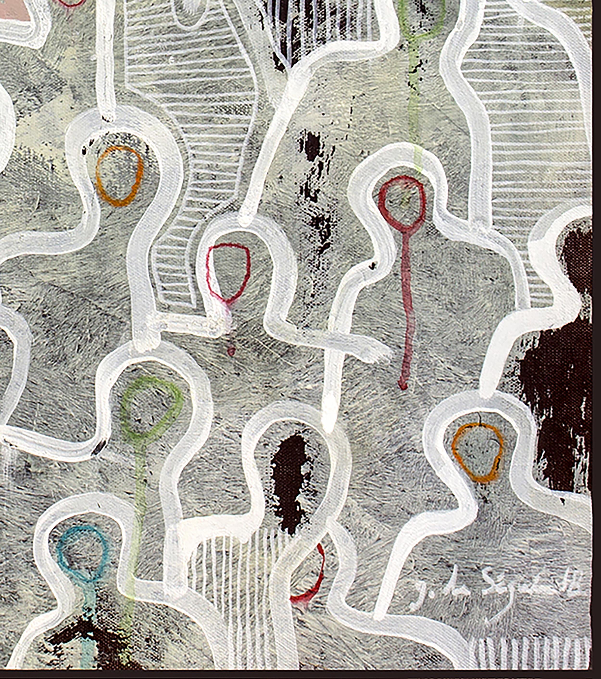 Sussurri nel buio di Gaetan de Seguin Pittura contemporanea figurativa - Abstract Painting Grigio di Gaëtan de Seguin