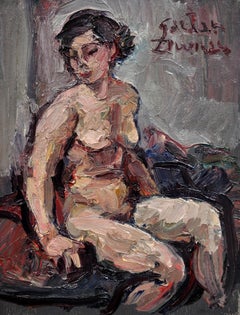 1930s Female Nude French Oil Painting Une Trace De Plaisir Ou De Regret