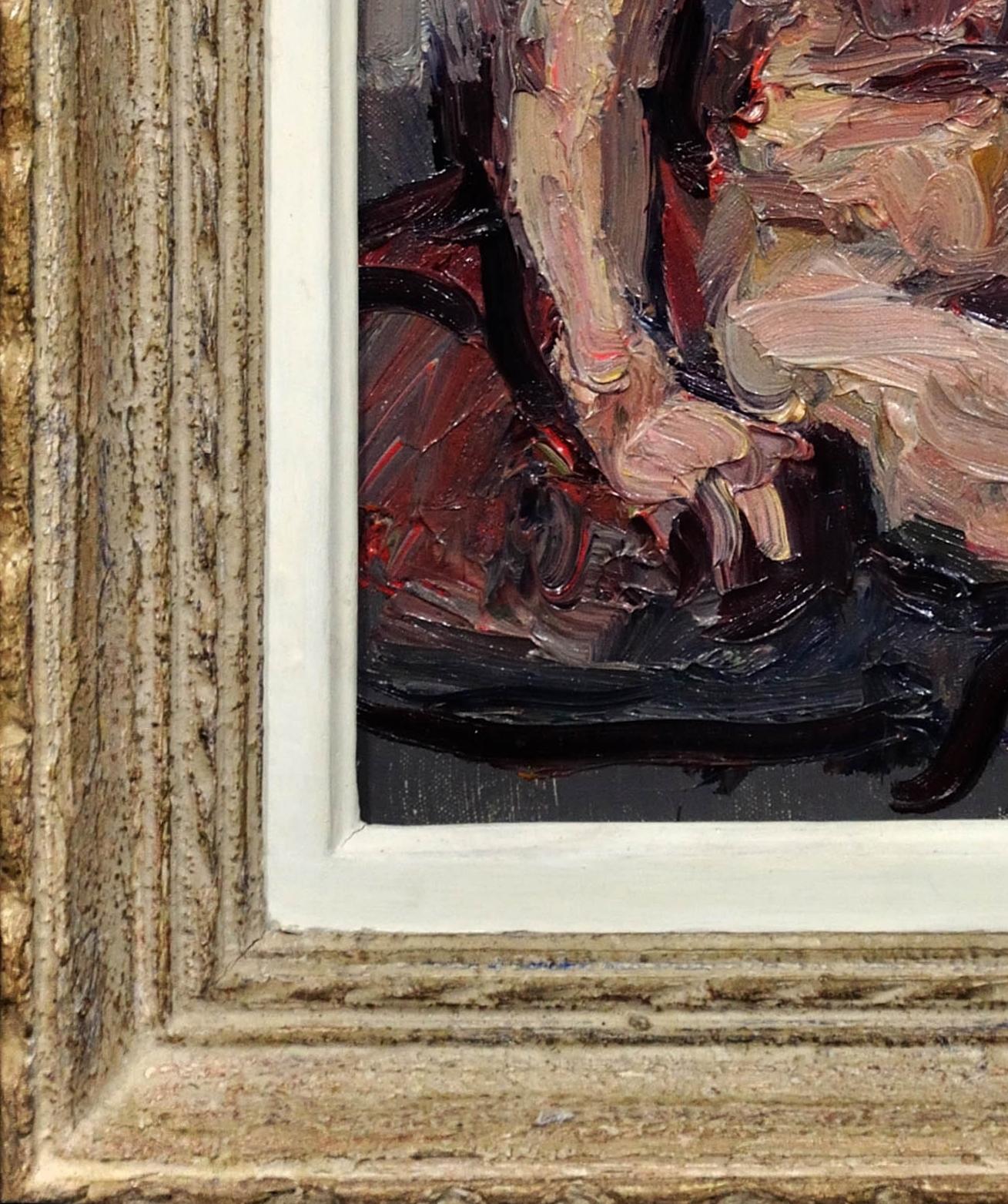 Pittura a olio francese di nudo femminile degli anni '30 Calore, contentezza e intimità incorniciata in vendita 15