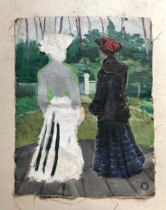 Antique Elegant Women In The Park, Atelier Gaetan Dumas, Oil On Canvas
