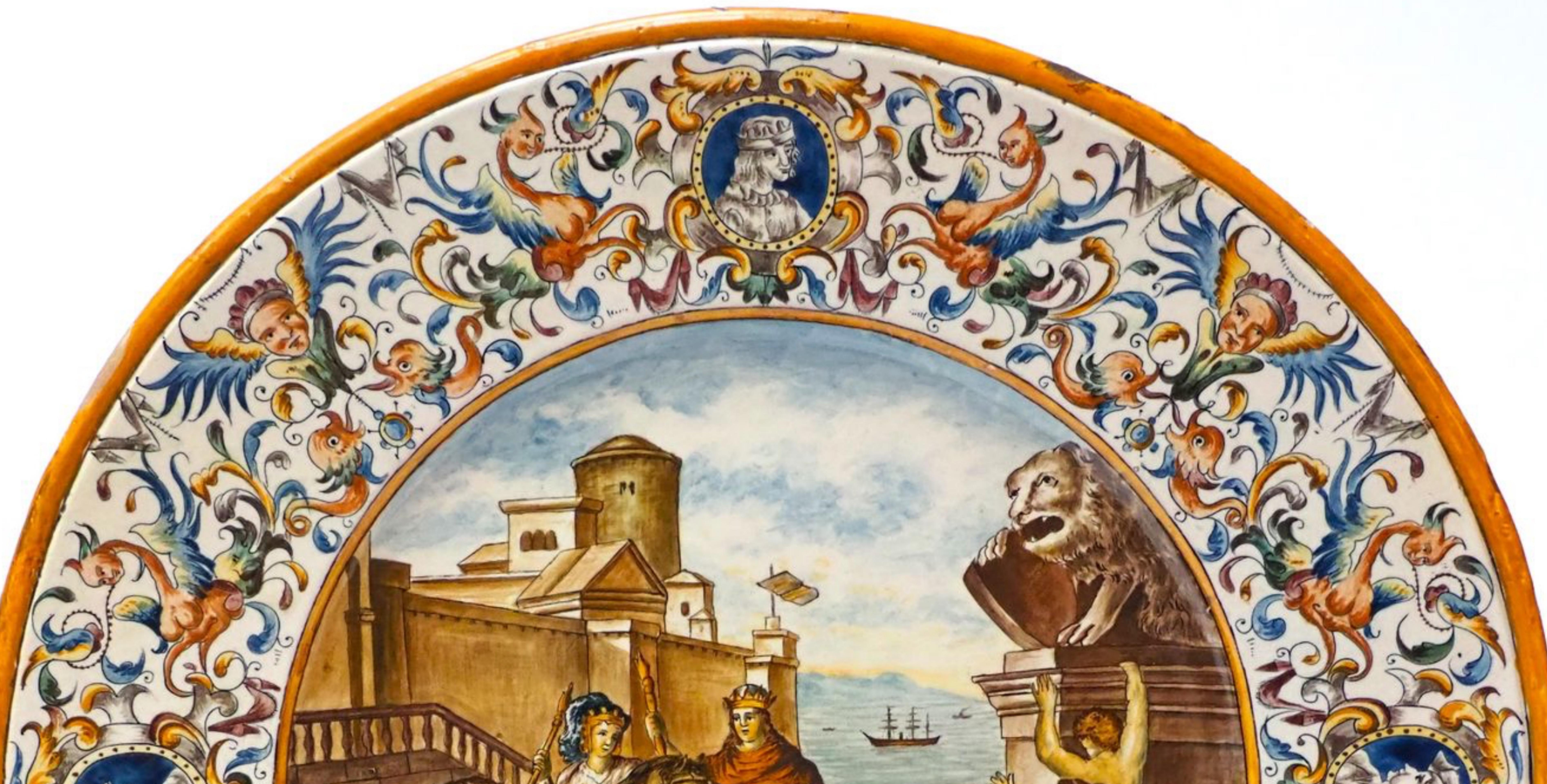 italien Grande assiette circulaire active de Gaetano BATTAGLIA (Naples, Italie, 1850 et 1885) en vente