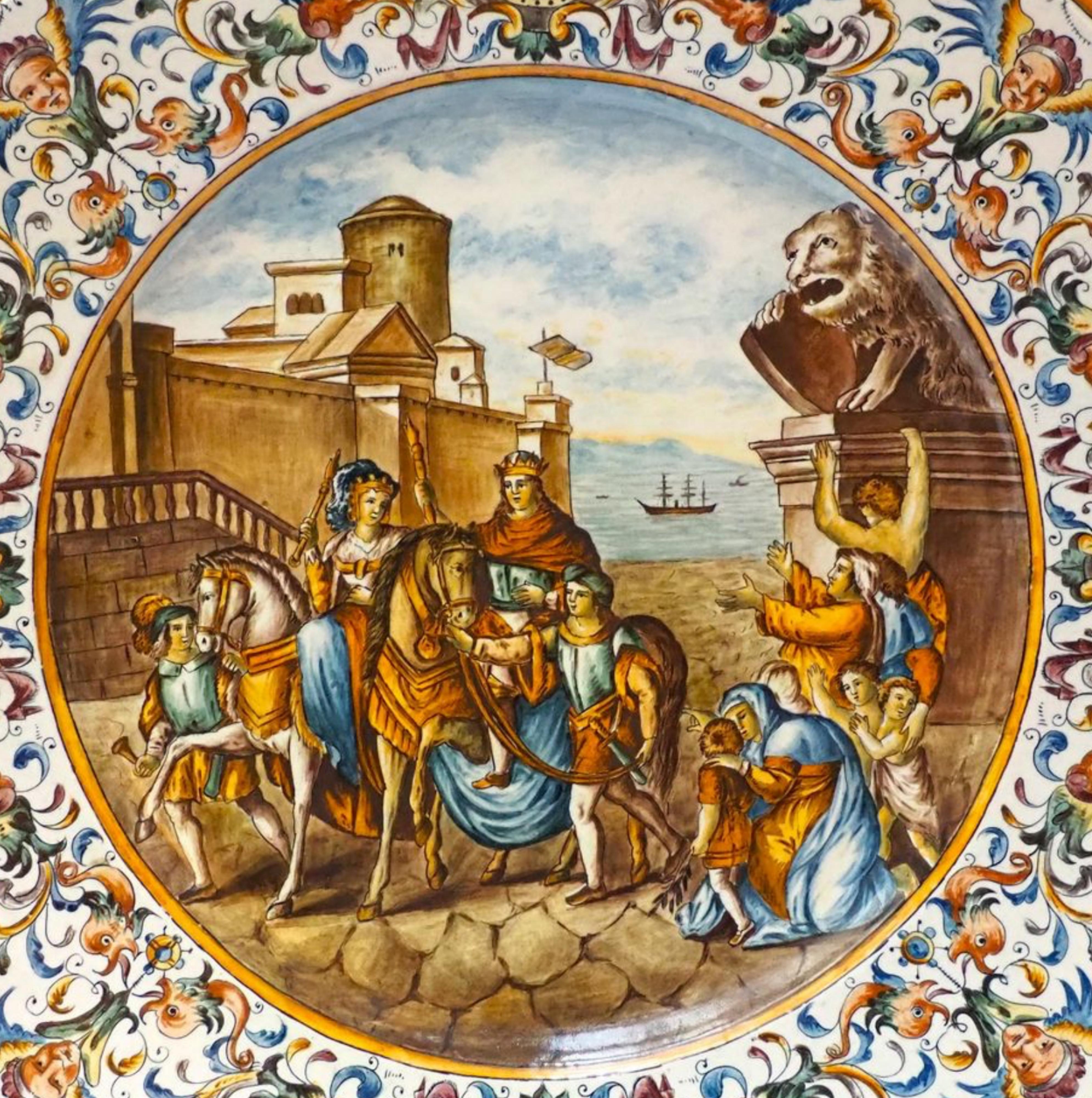 Fait main Grande assiette circulaire active de Gaetano BATTAGLIA (Naples, Italie, 1850 et 1885) en vente