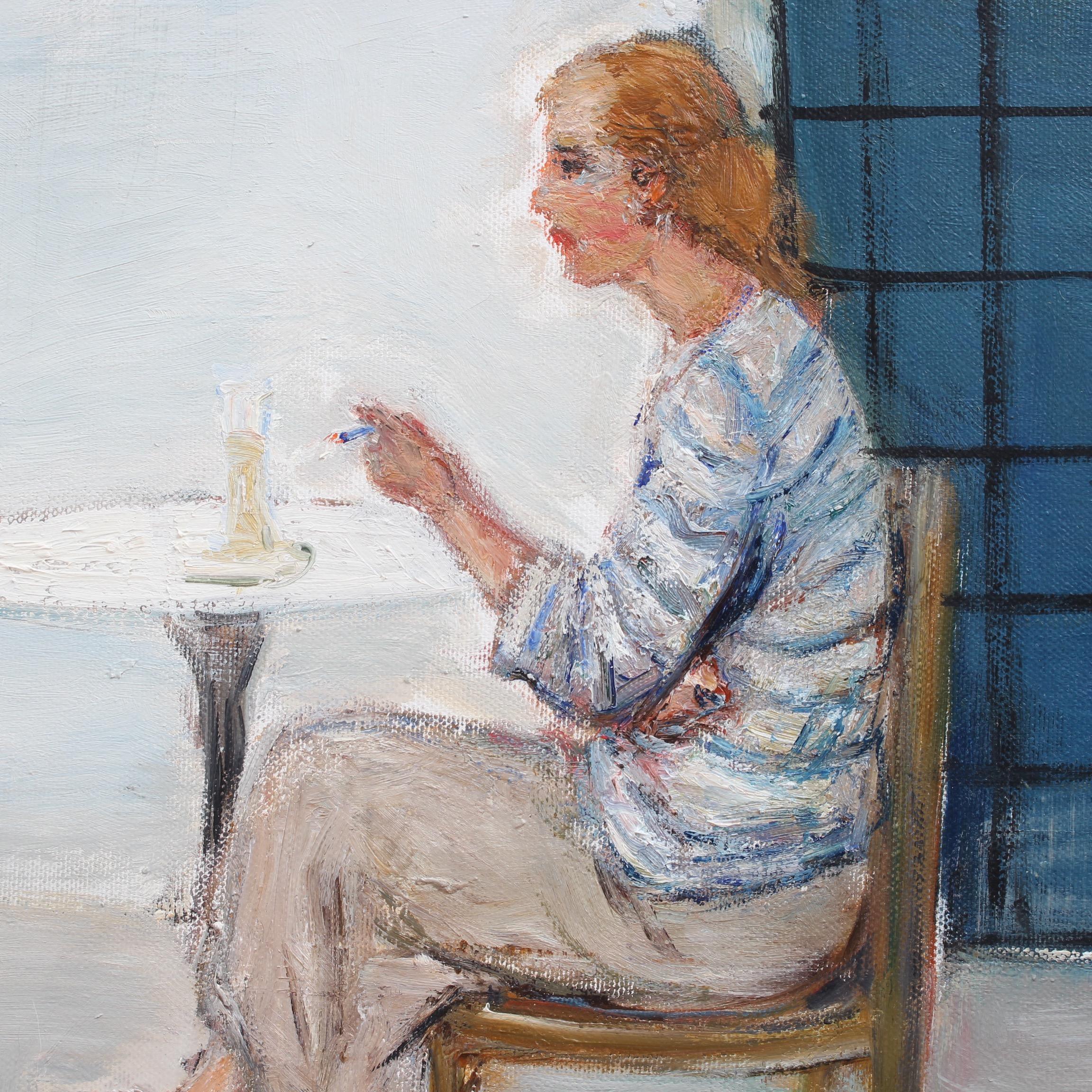 'Woman Alone with Her Thoughts' by Gaetano Bocchetti, Oil Portrait, Italy 1