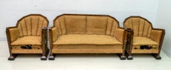 Gaetano Borsani Art Deco Italian Walnut Atelier Varedo Sofa and 2 Armchairs 1925