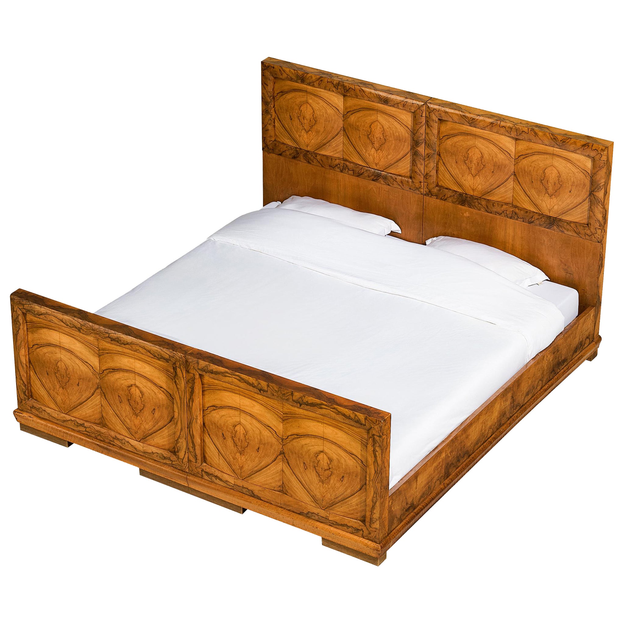 Gaetano Borsani for Atelier di Varedo Double Bed in Walnut Burl For Sale