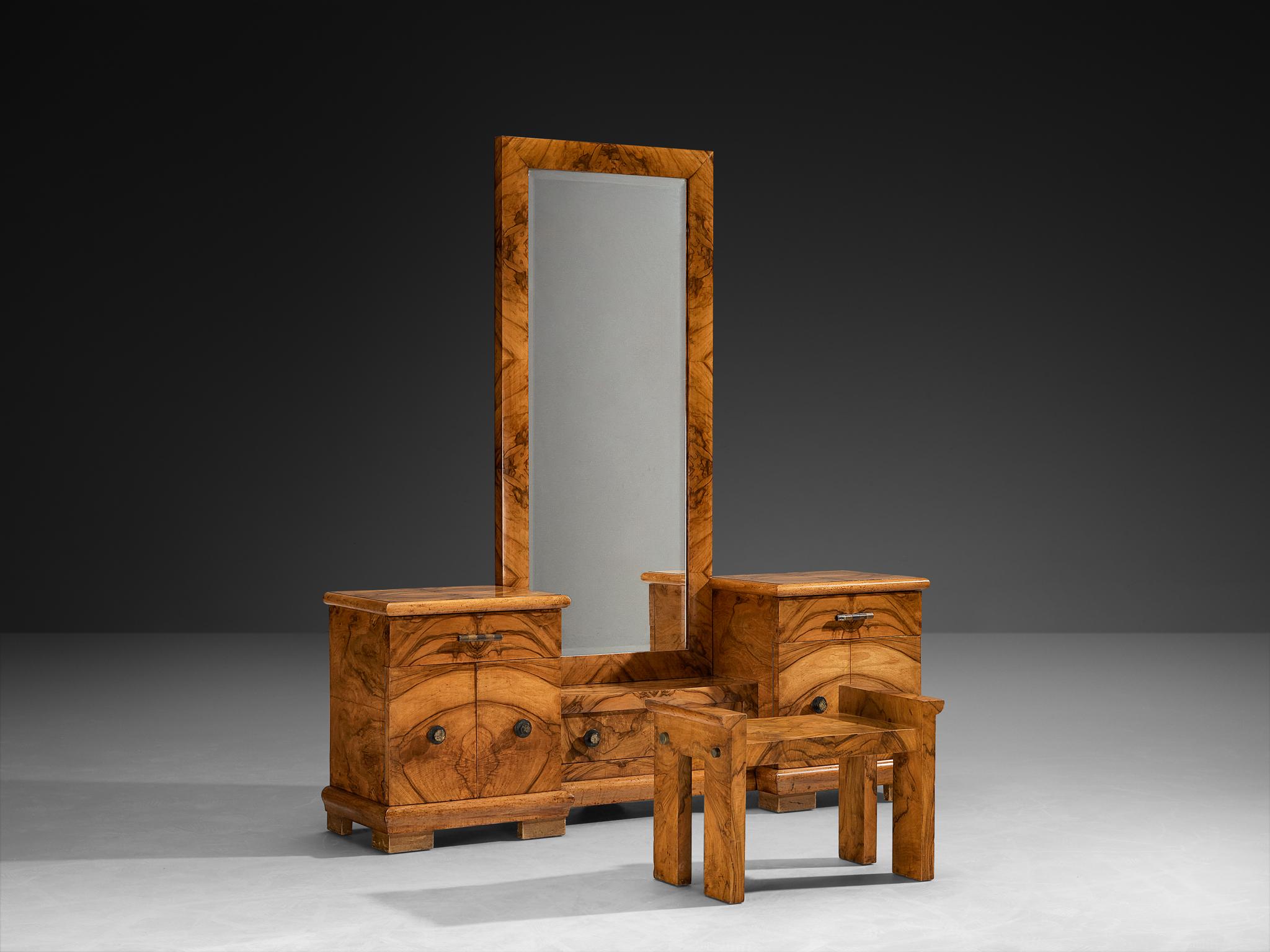 Gaetano Borsani para Atelier di Varedo Tocador con taburete en nogal Burl en Bueno estado para la venta en Waalwijk, NL