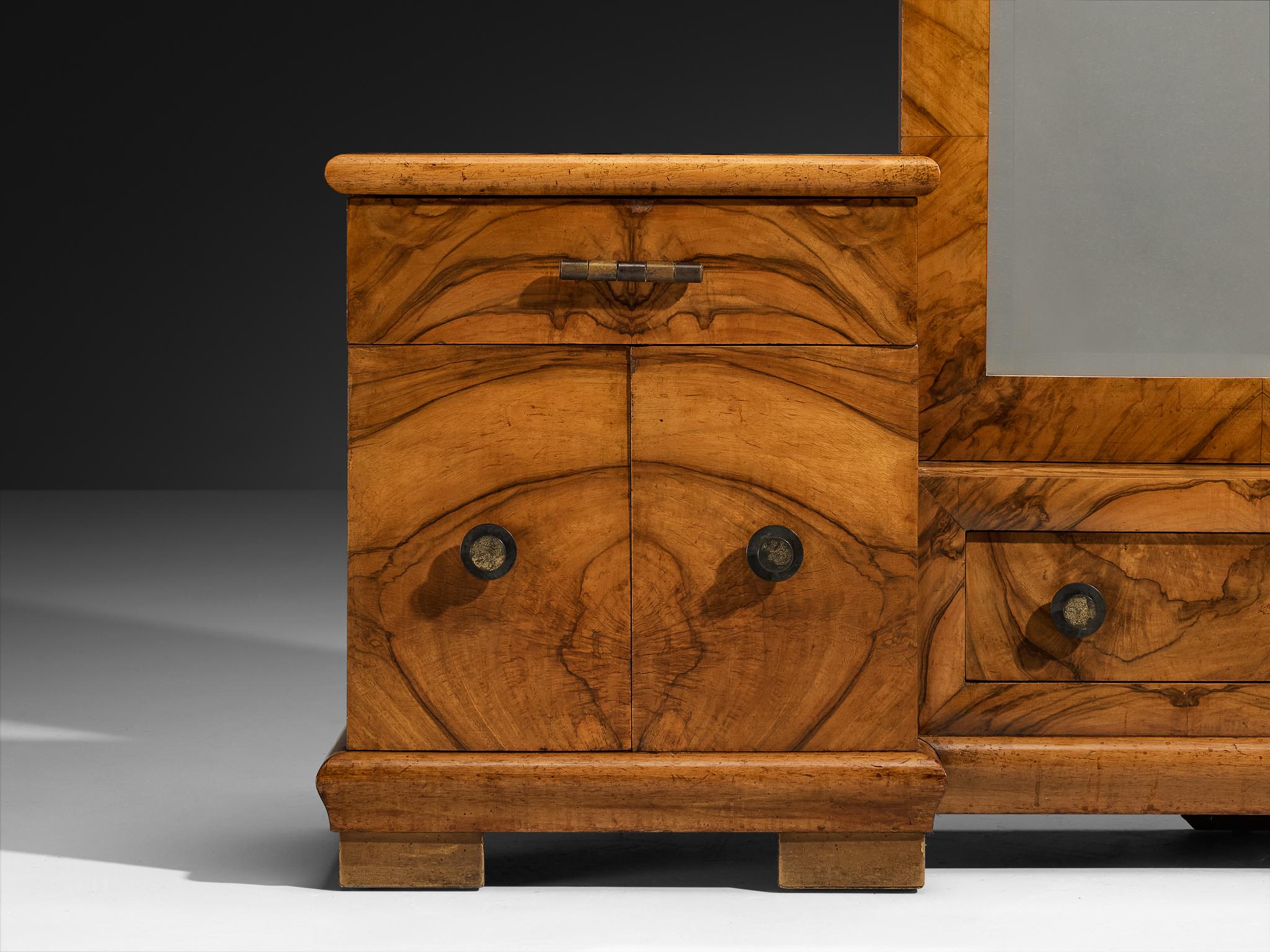 Gaetano Borsani para Atelier di Varedo Tocador con taburete en nogal Burl Latón en venta