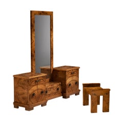 Gaetano Borsani para Atelier di Varedo Tocador con taburete en nogal Burl