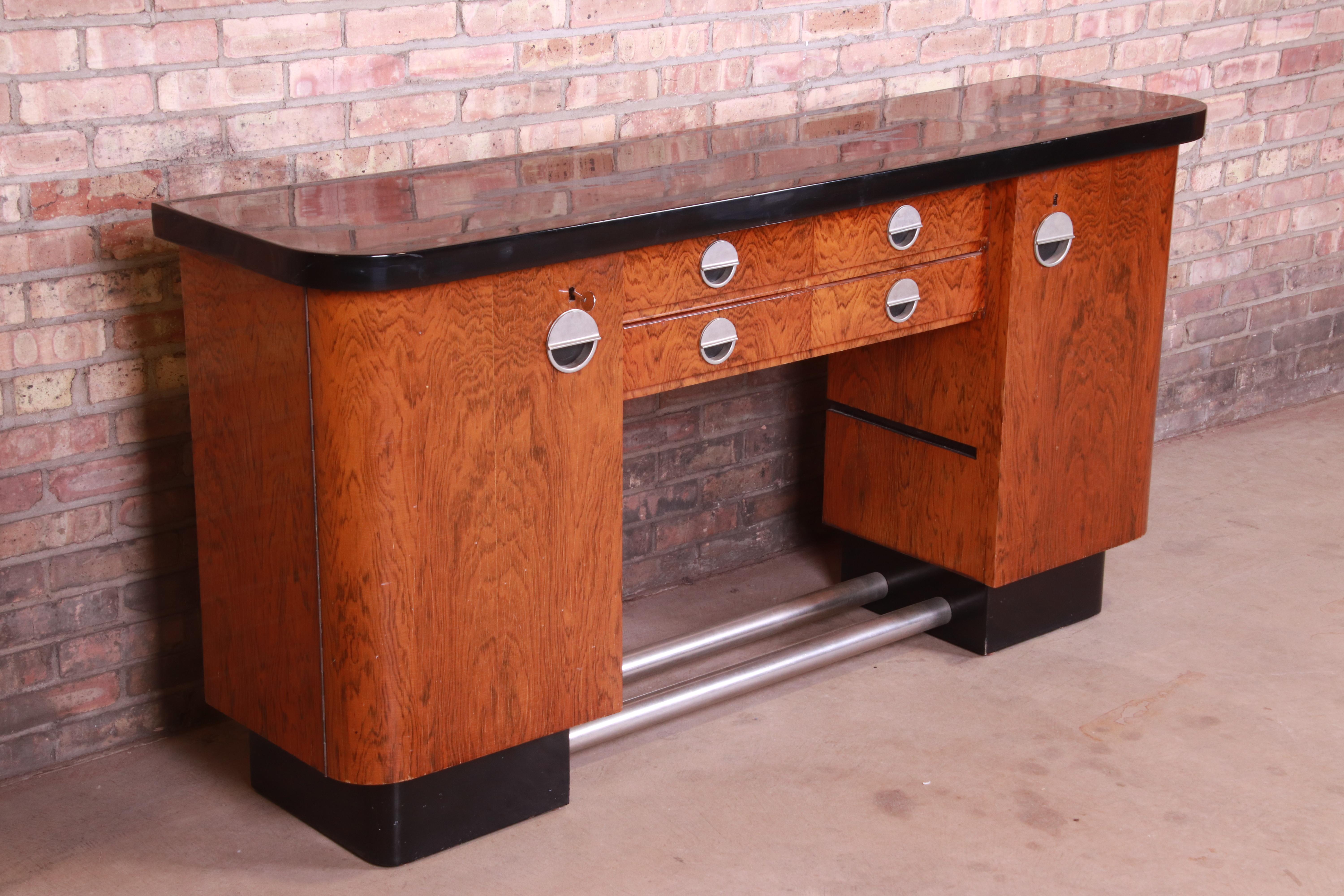 Chrome Gaetano Borsani Italian Art Deco Rosewood Sideboard or Bar Cabinet, 1930s For Sale