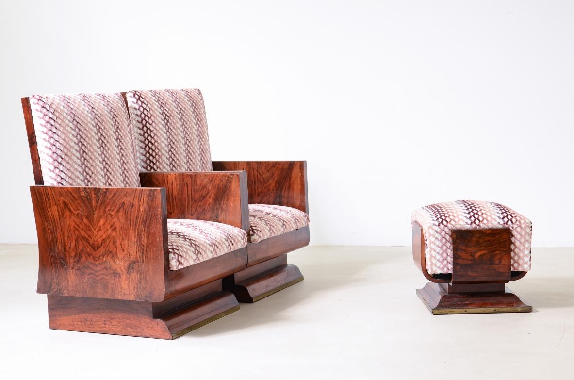 Italian Gaetano Borsani  Pair of tub chairs in wood root and small seat For Sale