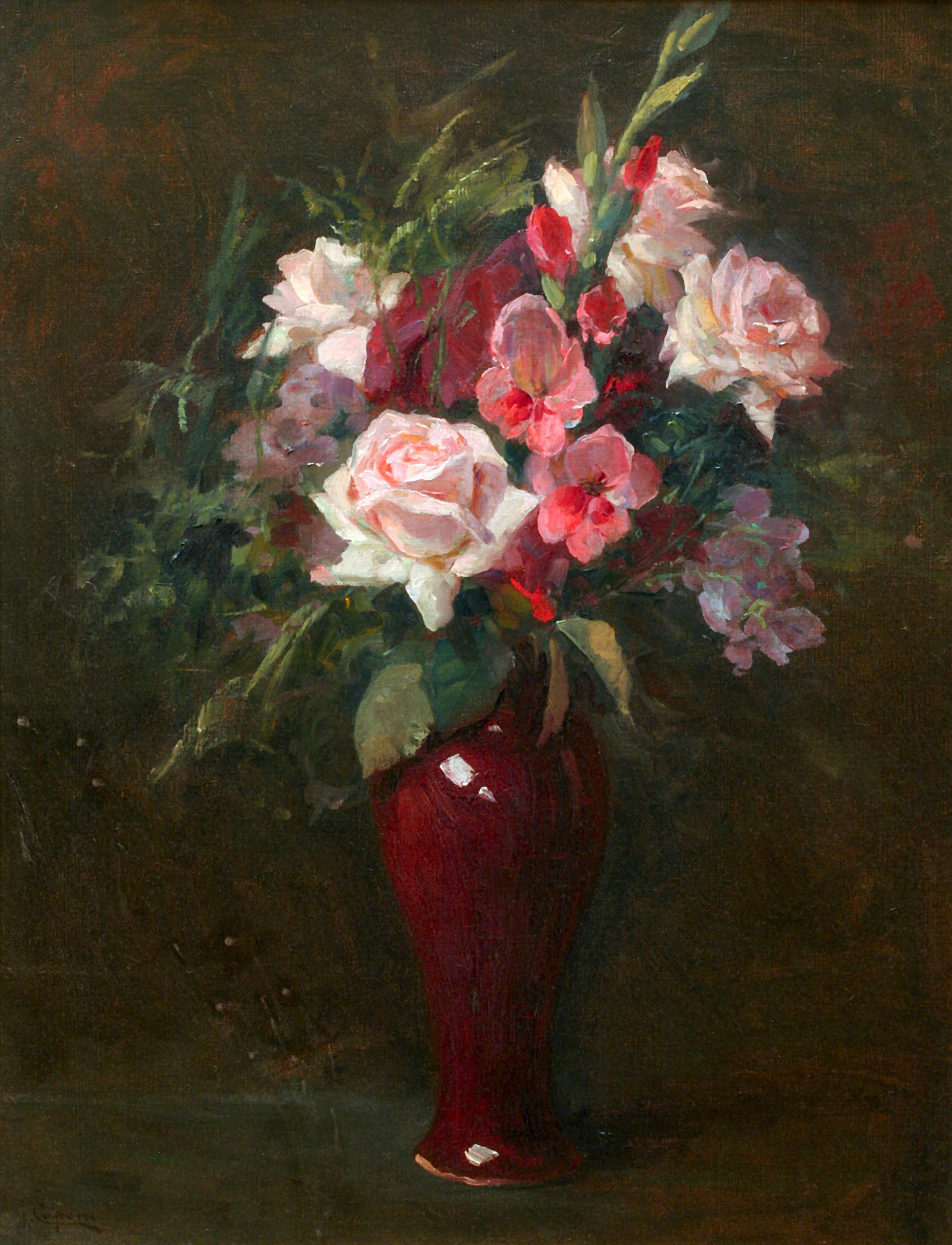 Gaetano Capone Still-Life Painting - Still-life with Pink Roses