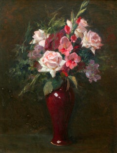 Naturaleza muerta con rosas rosas
