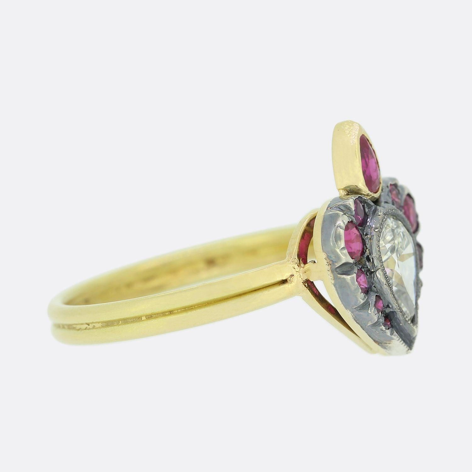 Georgian Gaetano Chiavetta 0.50 Carat Diamond and Ruby Flaming Heart Ring For Sale