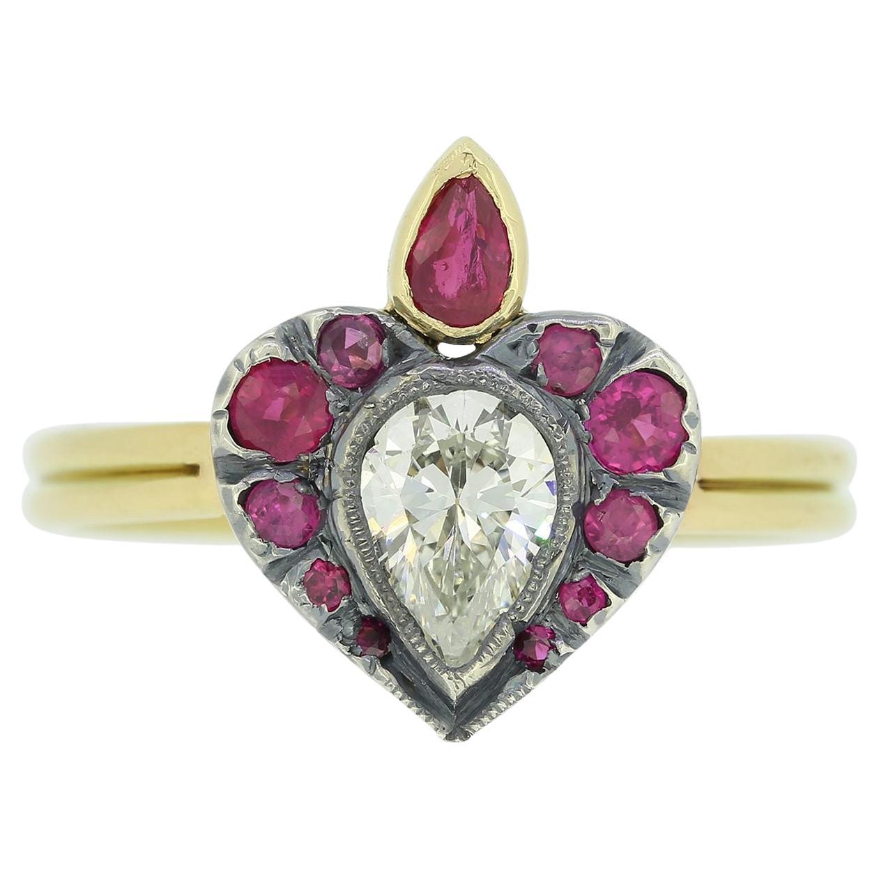 Gaetano Chiavetta 0.50 Carat Diamond and Ruby Flaming Heart Ring