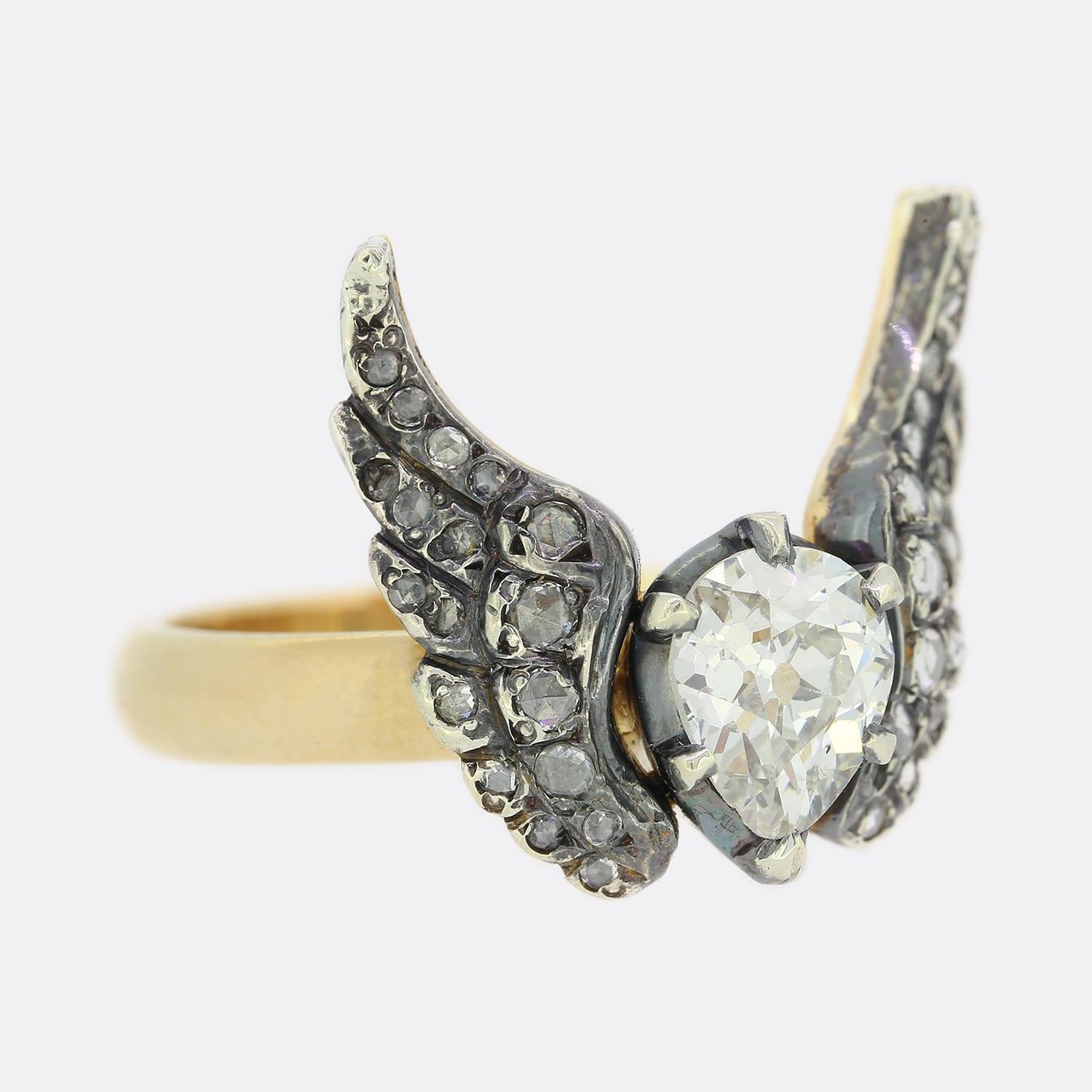 Georgian Gaetano Chiavetta 1.07 Carat Pear Shaped Diamond Winged Angel Ring For Sale