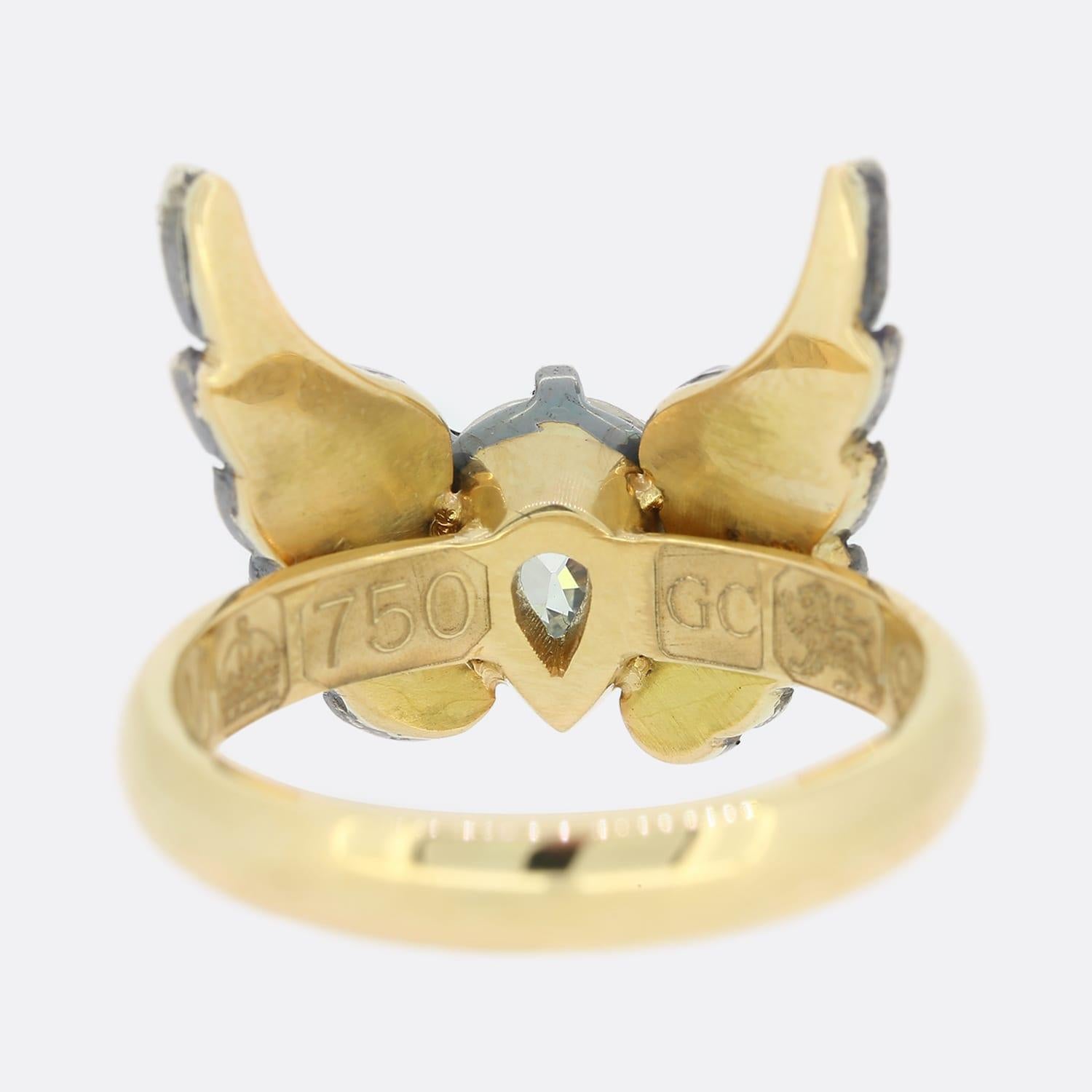Pear Cut Gaetano Chiavetta 1.07 Carat Pear Shaped Diamond Winged Angel Ring For Sale